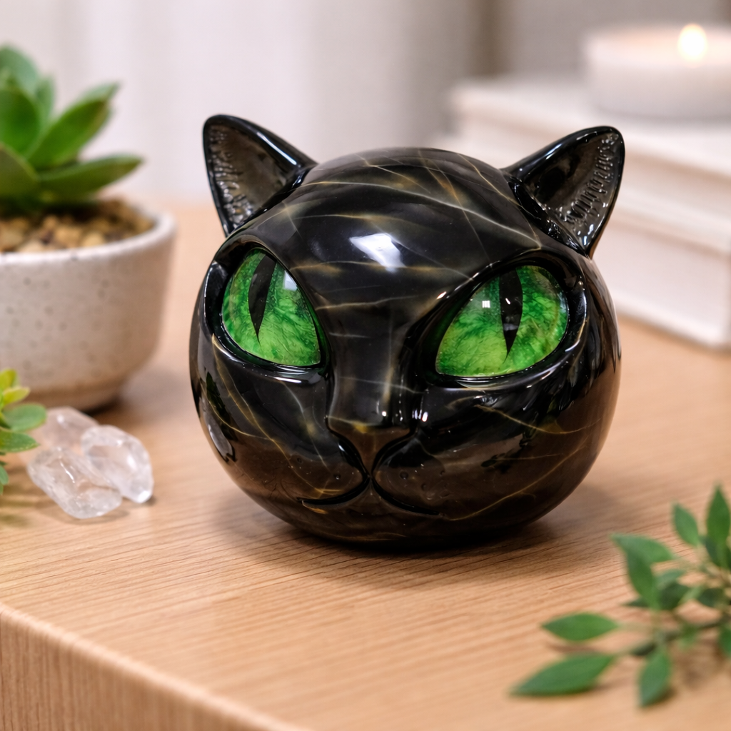 Mystische schwarze Katzenskulptur von NyxCharm – Lamylie