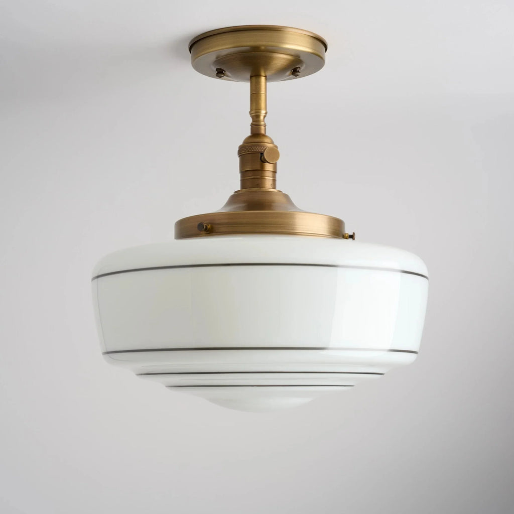 Round Ceiling Lamp with Striped Glass Shade and Brass Fitting | Scandinavian Flush Mount Lighting - Lamylie