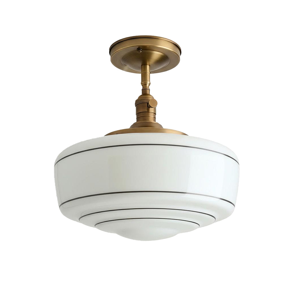 Round Ceiling Lamp with Striped Glass Shade and Brass Fitting | Scandinavian Flush Mount Lighting - Lamylie