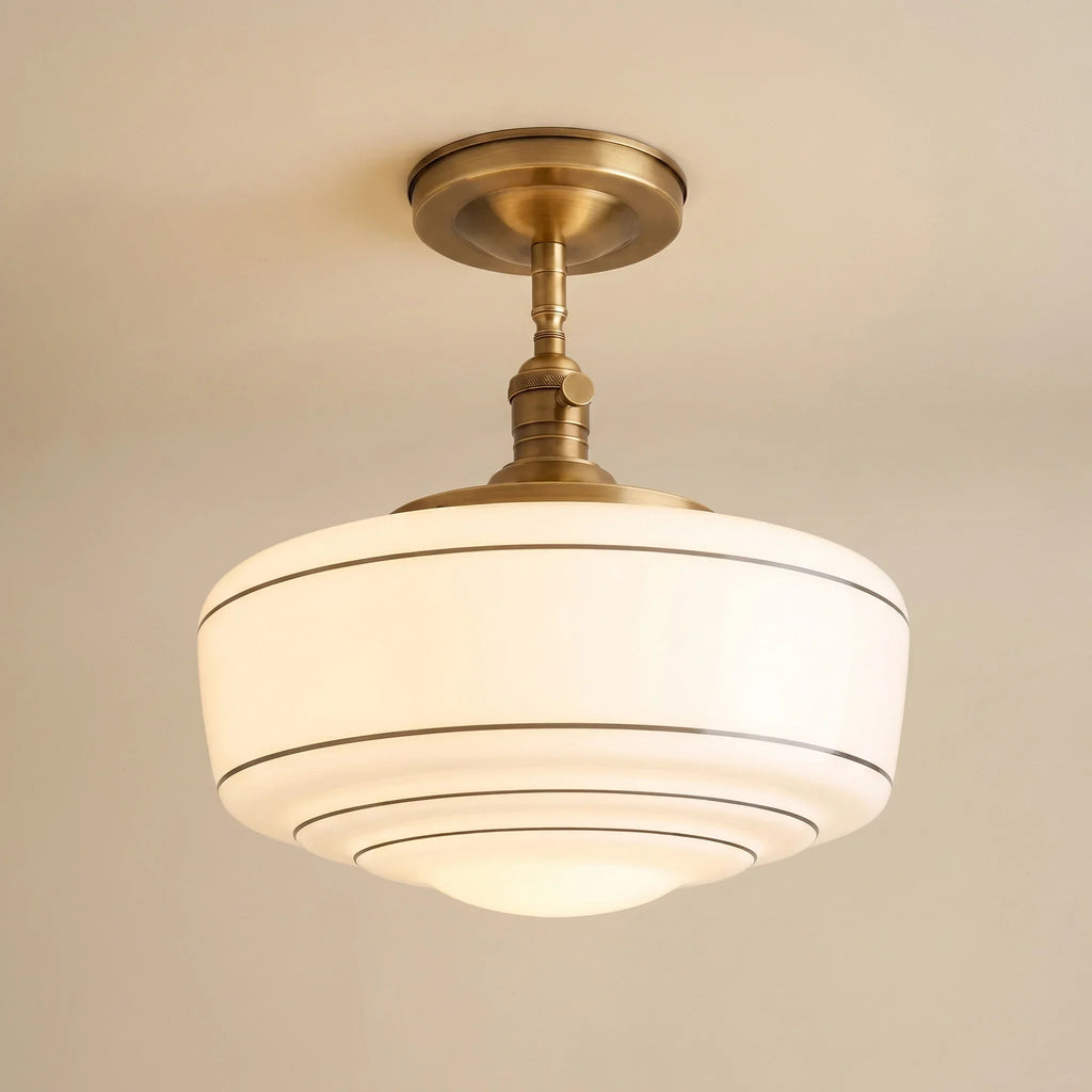 Round Ceiling Lamp with Striped Glass Shade and Brass Fitting | Scandinavian Flush Mount Lighting - Lamylie
