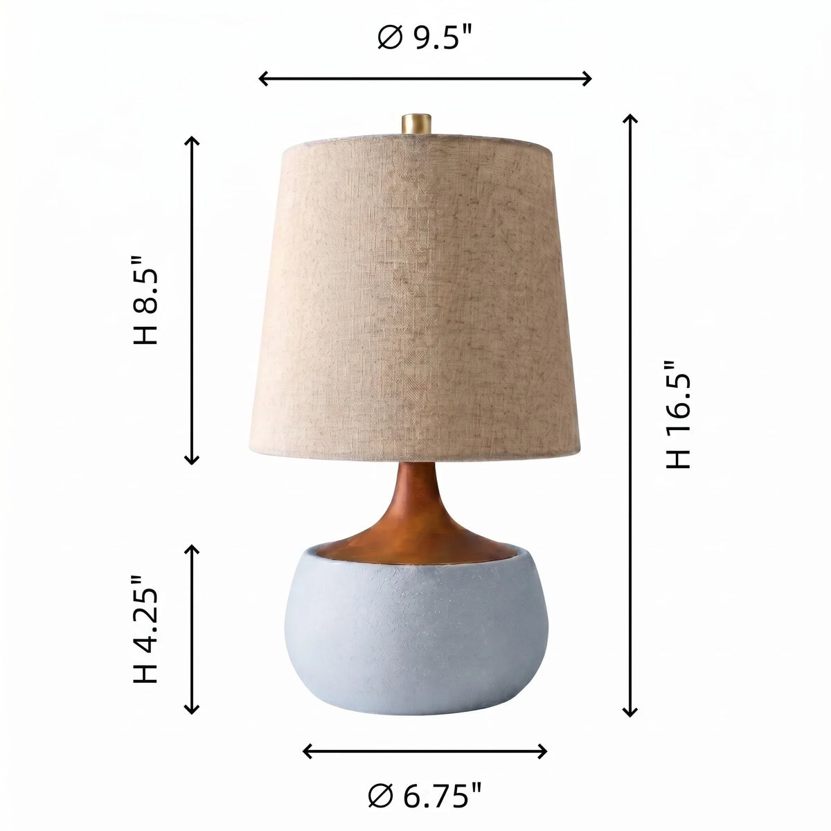 Stolní lampa s dřevěnou základnou, lněným stínidlem a válcem v cementovém vzhledu | Moderní design – Lamylie