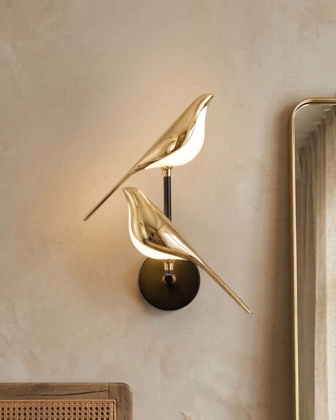 Bird Wall Lamp - Modern Sculptural Lighting with Natural Shapes - Frosted Glass Diffuse Light - Gold Finish - Lamylie