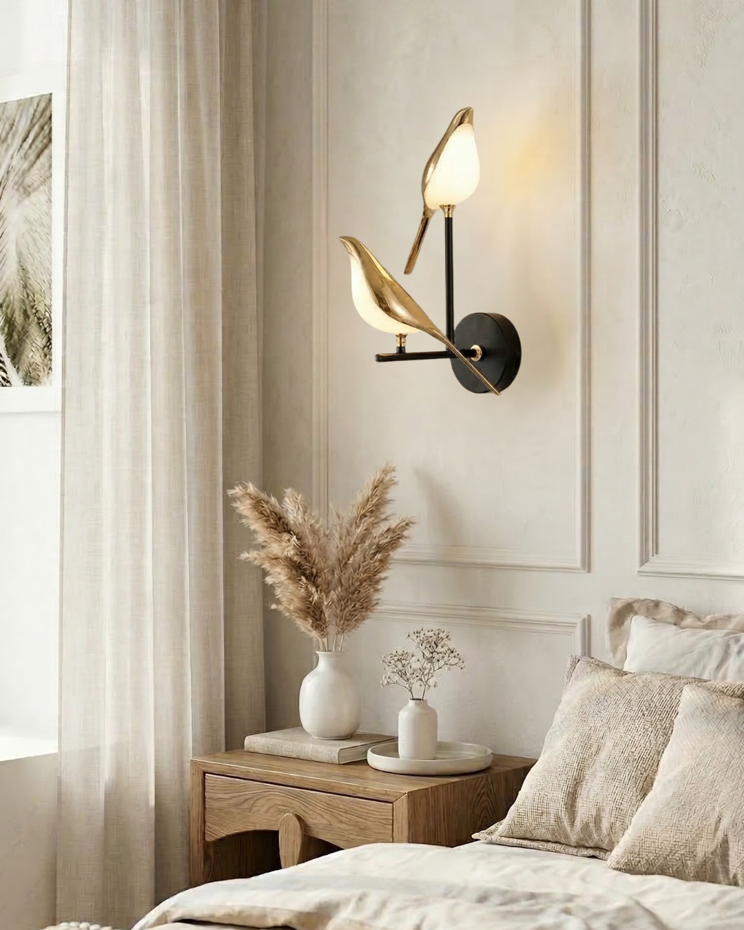 Bird Wall Lamp - Modern Sculptural Lighting with Natural Shapes - Frosted Glass Diffuse Light - Gold Finish - Lamylie