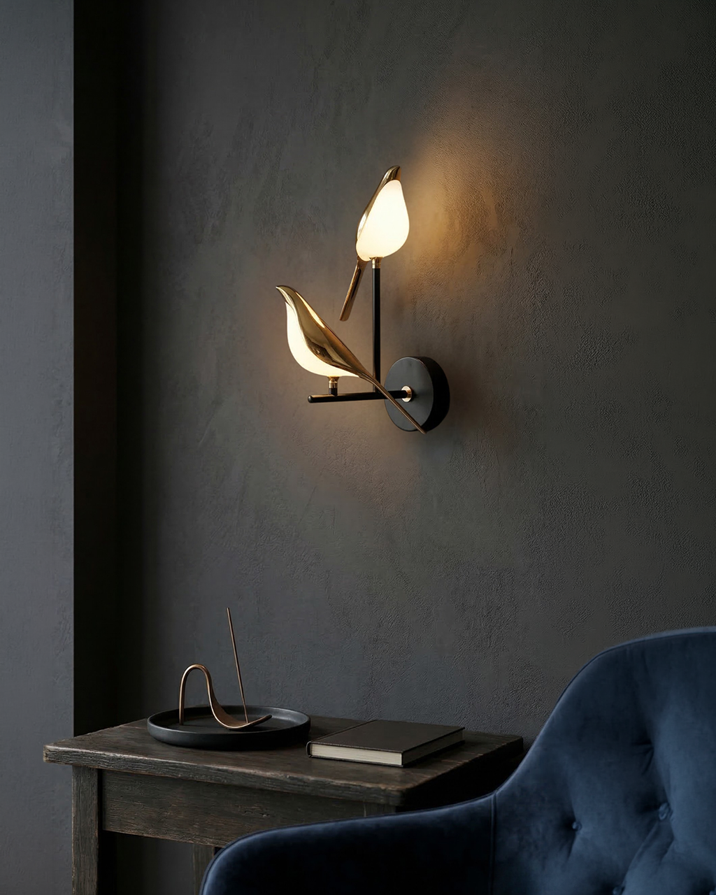 Bird Wall Lamp - Modern Sculptural Lighting with Natural Shapes - Frosted Glass Diffuse Light - Gold Finish - Lamylie