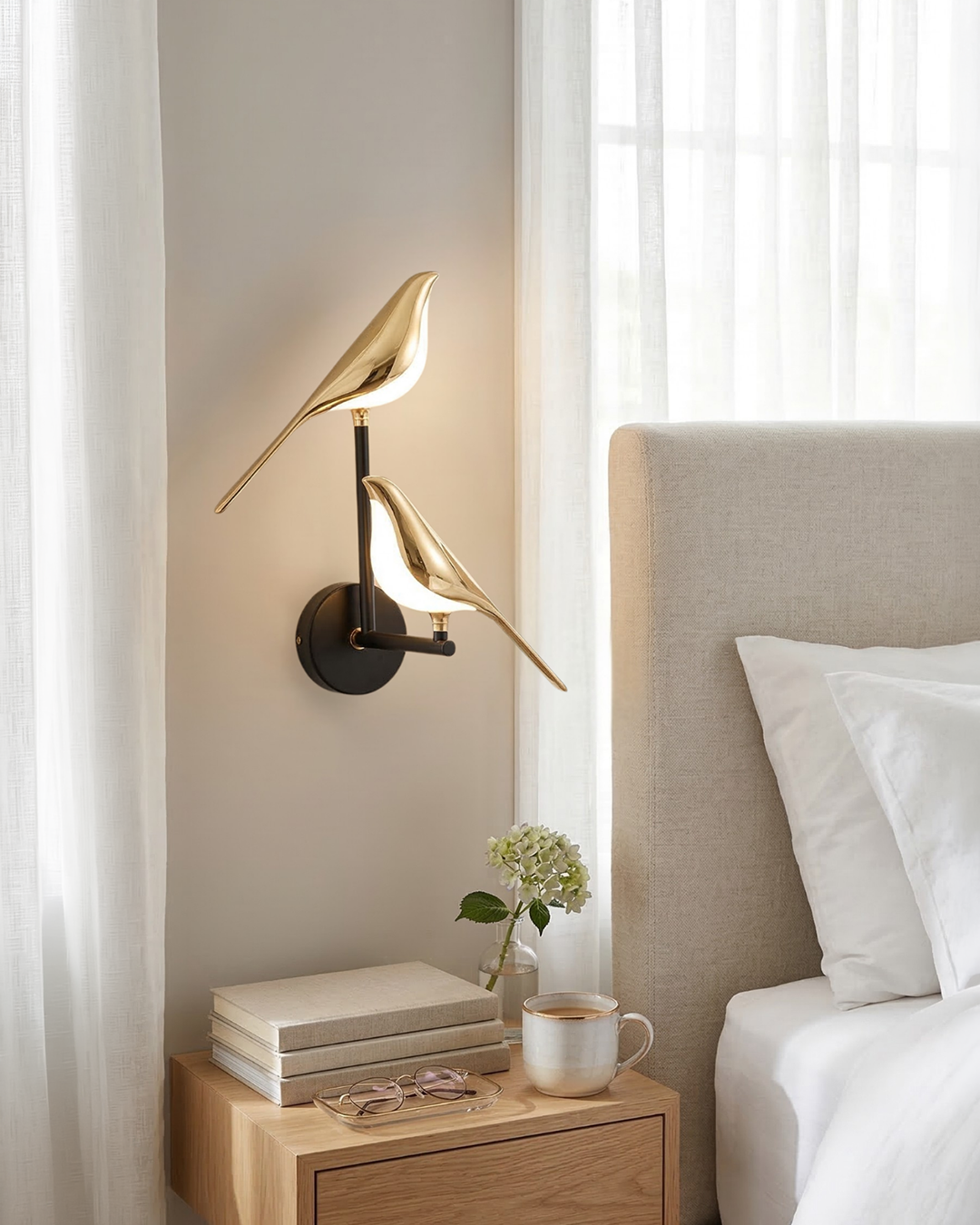 Bird Wall Lamp - Modern Sculptural Lighting with Natural Shapes - Frosted Glass Diffuse Light - Gold Finish - Lamylie