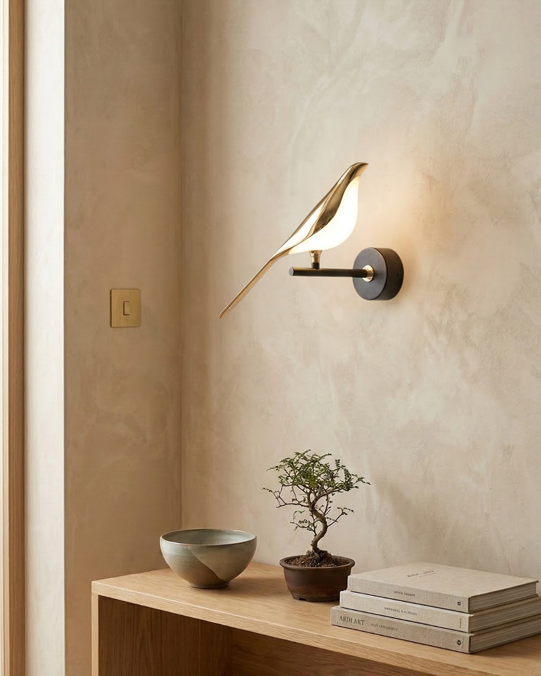 Bird Wall Lamp - Modern Sculptural Lighting with Natural Shapes - Frosted Glass Diffuse Light - Gold Finish - Lamylie