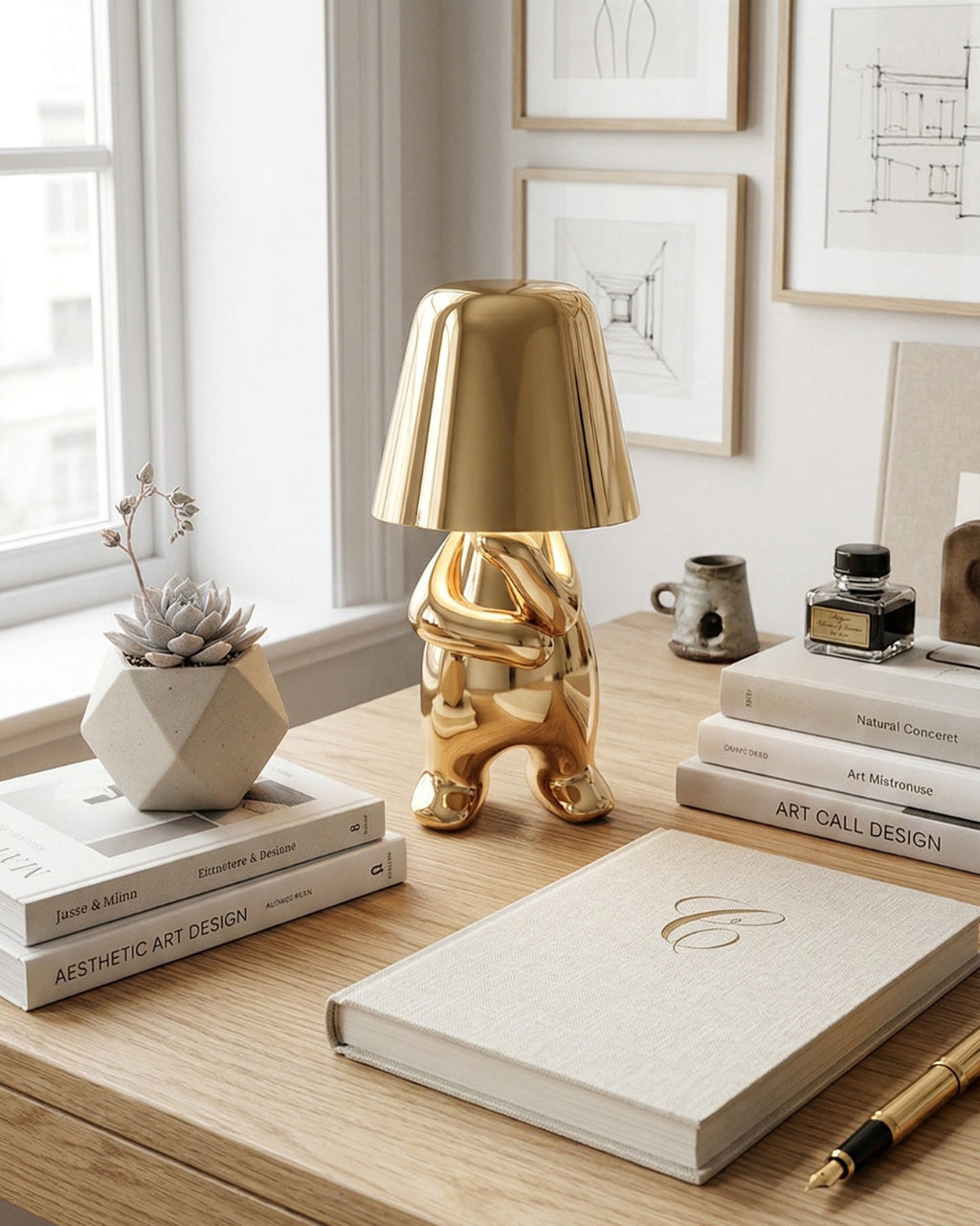 Metal Table Lamp Sculpture Figure Ambient Light Touch Dimmable LED Night Light Gold Silver Modern Design Decorative - Lamylie