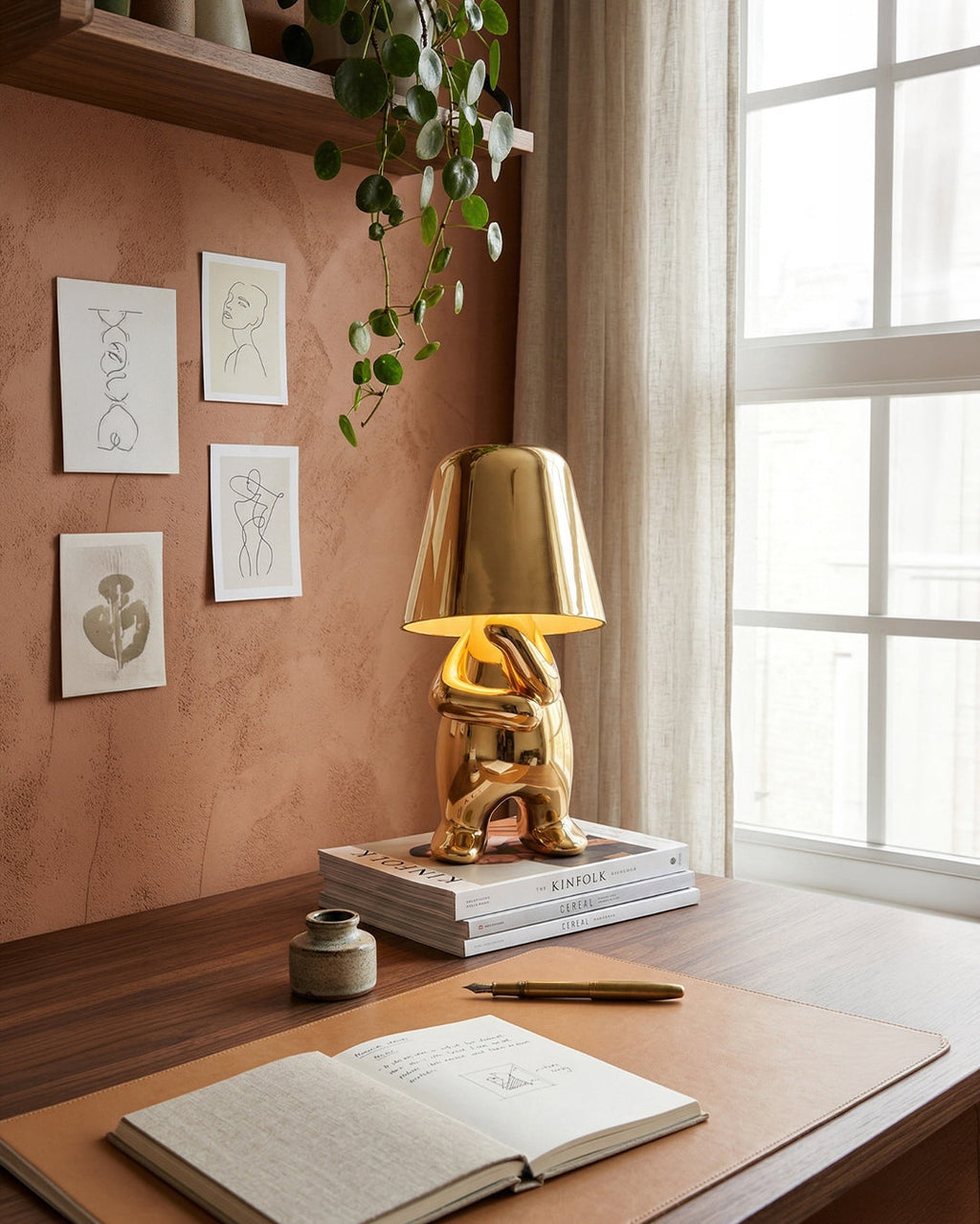 Metal Table Lamp Sculpture Figure Ambient Light Touch Dimmable LED Night Light Gold Silver Modern Design Decorative - Lamylie