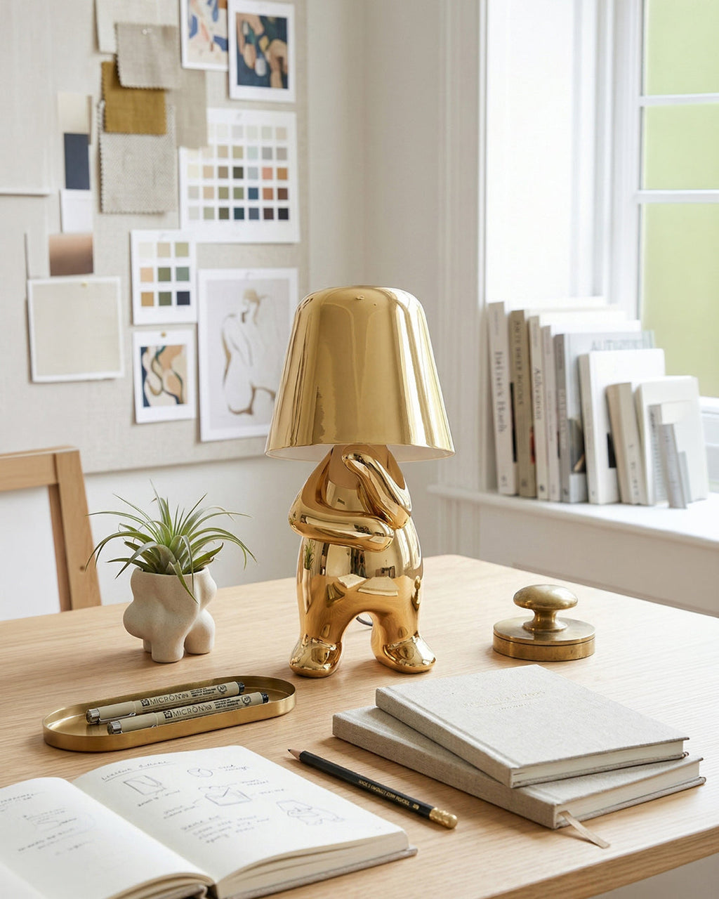 Metal Table Lamp Sculpture Figure Ambient Light Touch Dimmable LED Night Light Gold Silver Modern Design Decorative - Lamylie