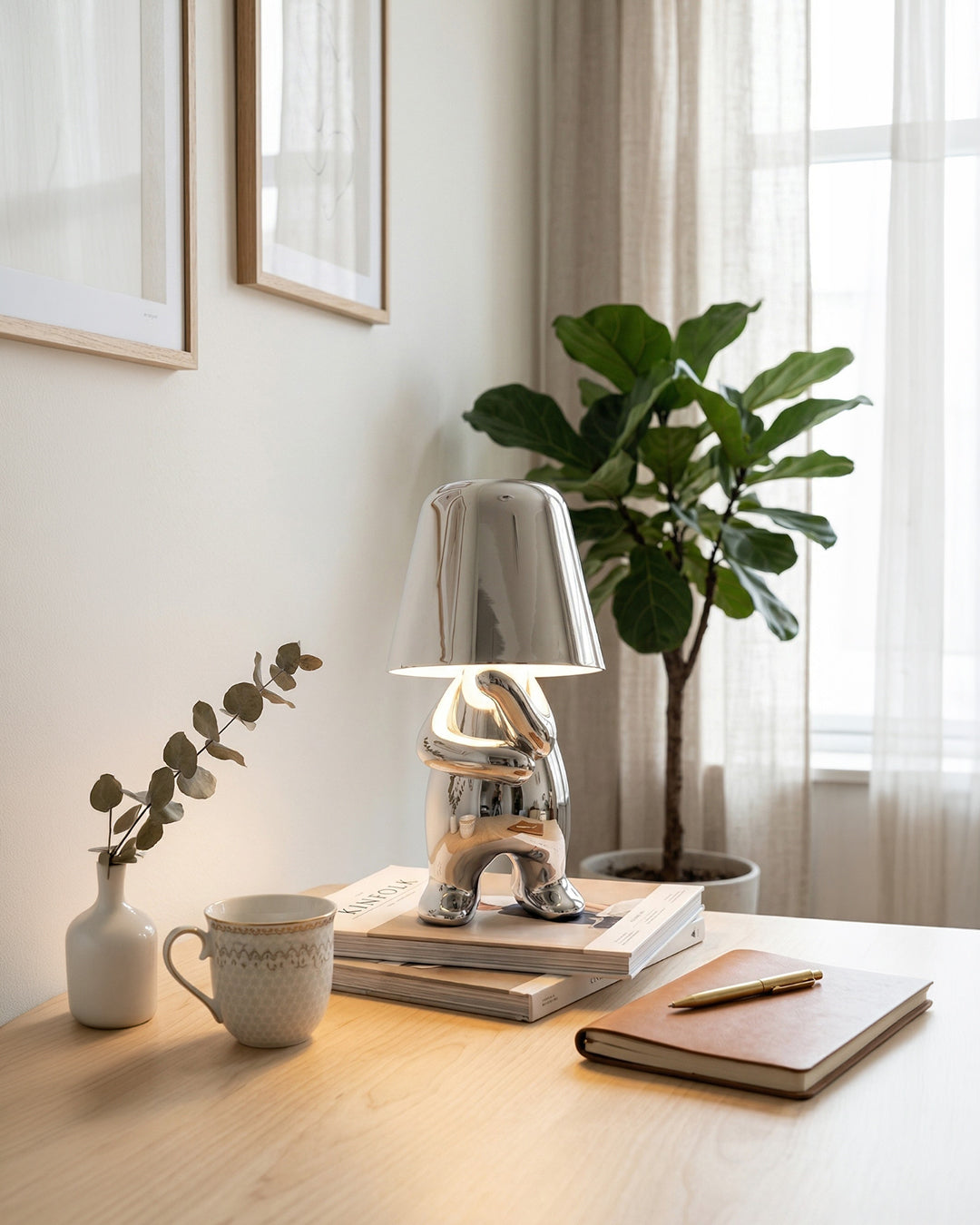 Metal Table Lamp Sculpture Figure Ambient Light Touch Dimmable LED Night Light Gold Silver Modern Design Decorative - Lamylie