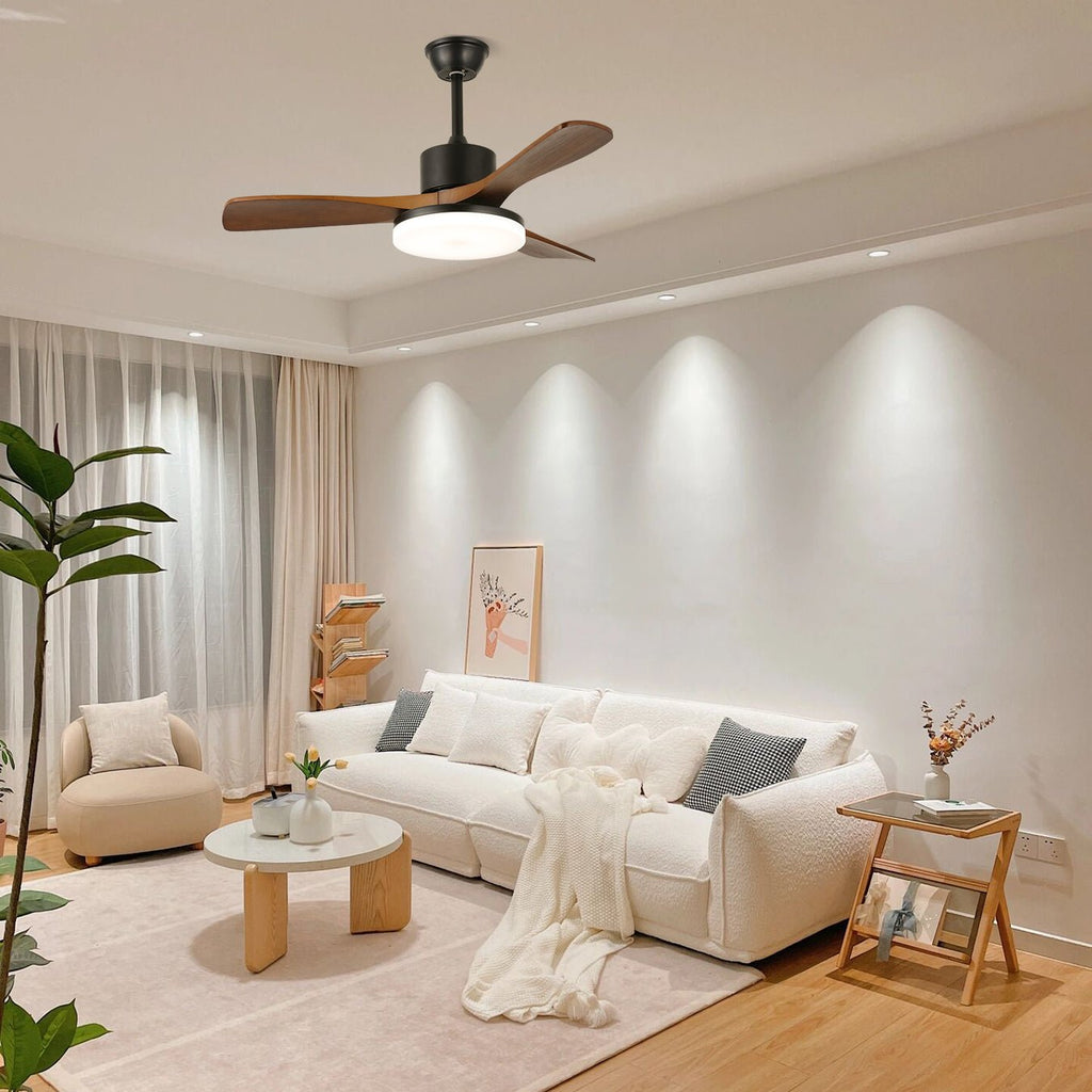 Ventilatore da soffitto moderno con illuminazione minimalista Darian con finitura effetto legno | Design scandinavo Ø126-132cm - Lamylie