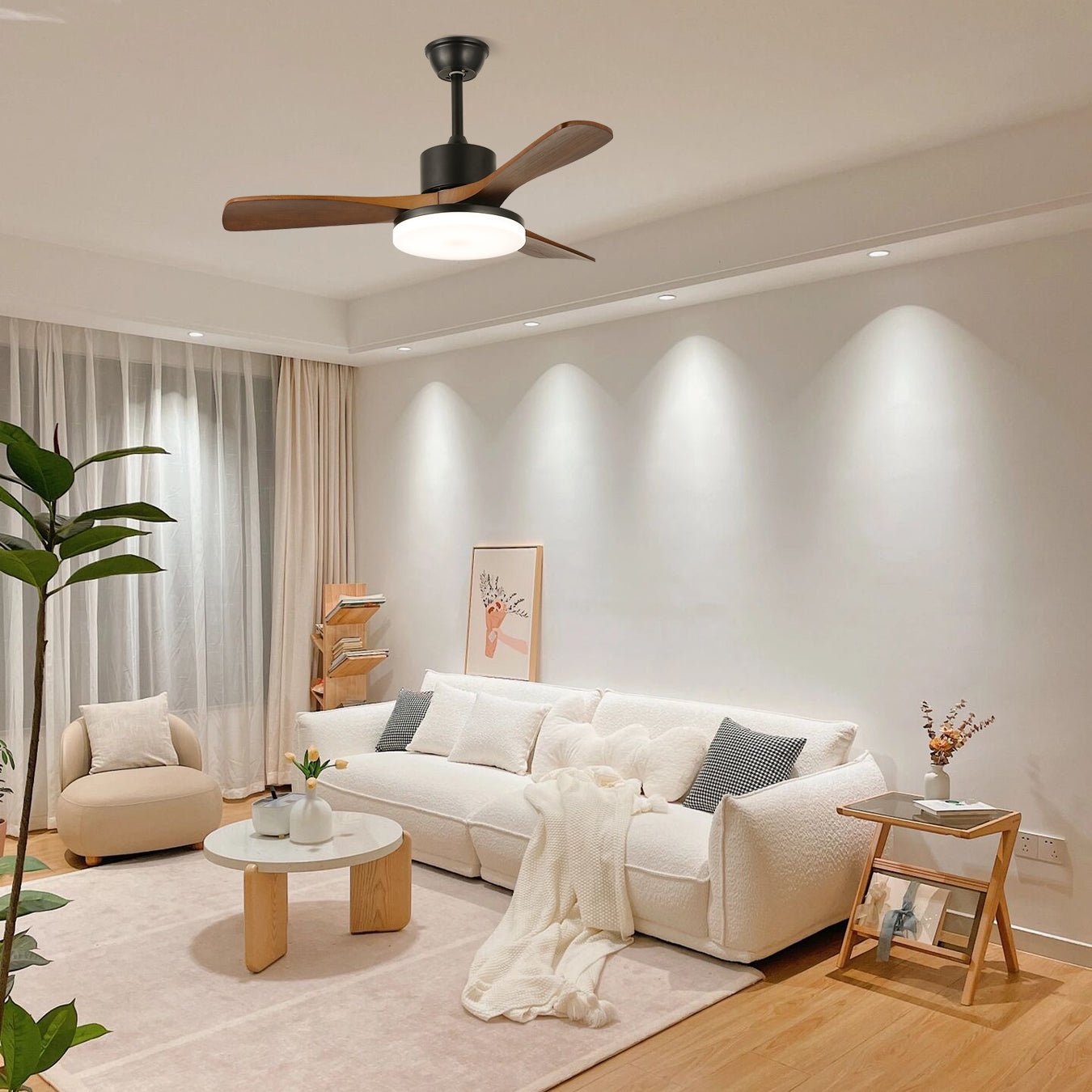 Ventilatore da soffitto moderno con illuminazione minimalista Darian con finitura effetto legno | Design scandinavo Ø126-132cm - Lamylie
