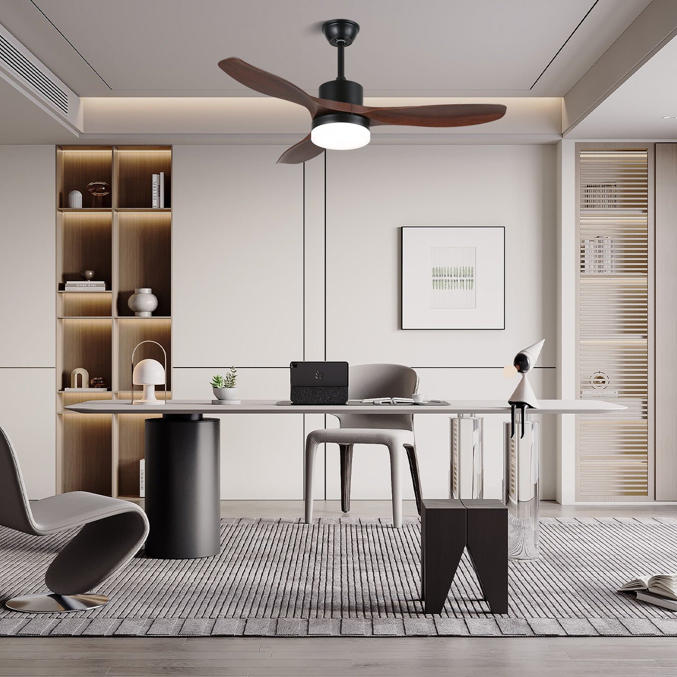 Wentylator sufitowy z oświetleniem inspirowany stylem skandynawskim i pilotem | 6 prędkości, ściemnialne oświetlenie LED, dostępne w średnicach 126 cm i 132 cm - Lamylie