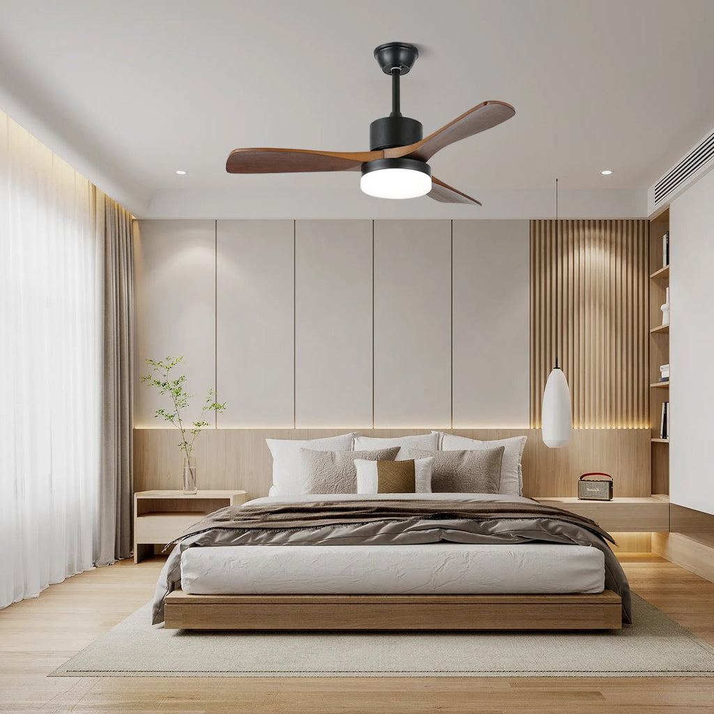 Ventilatore da soffitto moderno con illuminazione minimalista Darian con finitura effetto legno | Design scandinavo Ø126-132cm - Lamylie