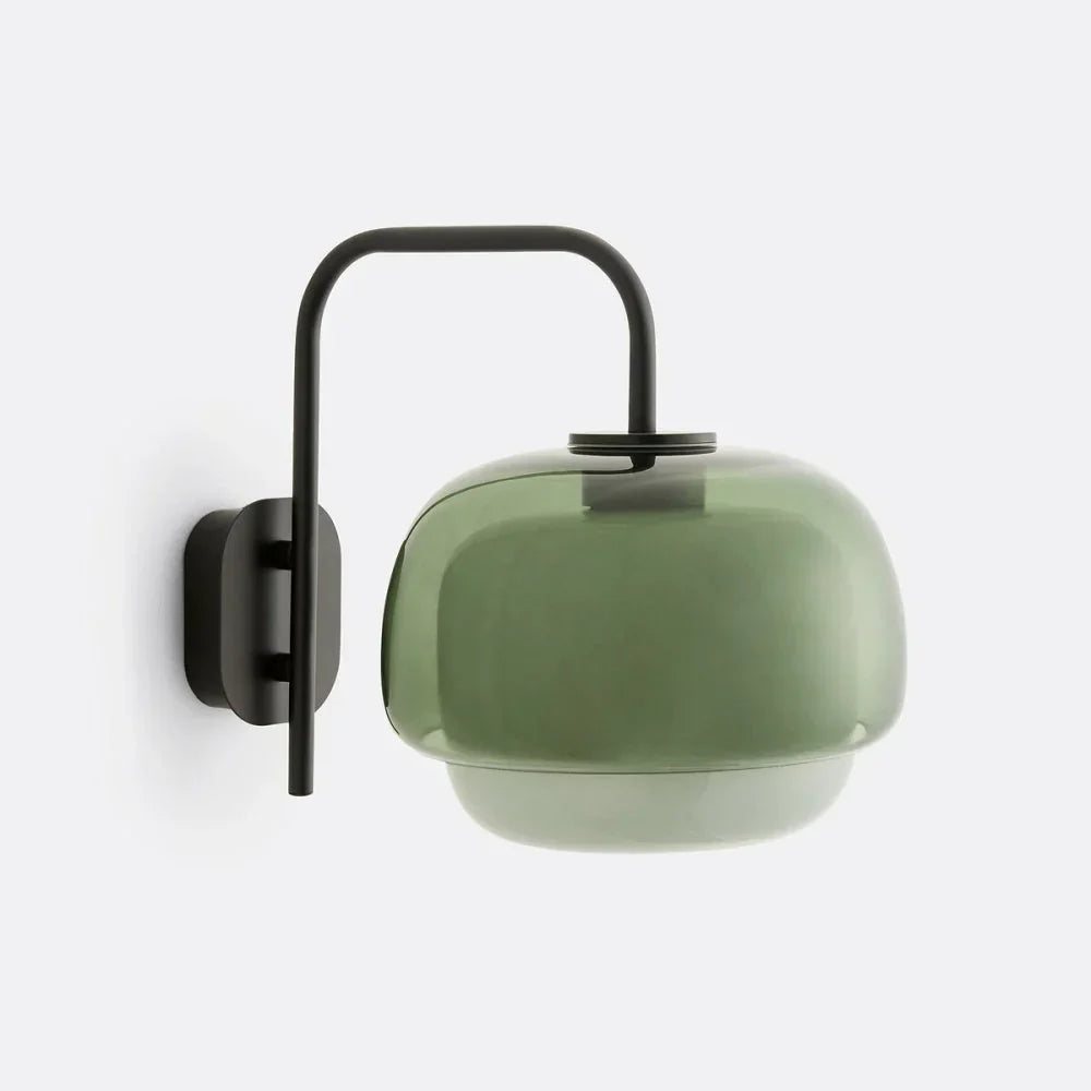 Colored Glass Wall Lamp with Round Shade | Green, Pink, Orange | Modern LED Lighting - Lamylie