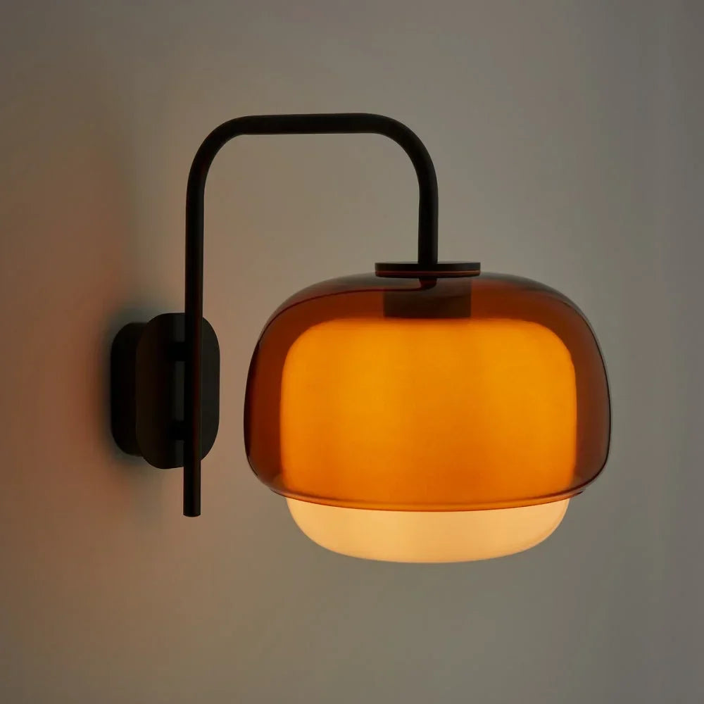 Colored Glass Wall Lamp with Round Shade | Green, Pink, Orange | Modern LED Lighting - Lamylie
