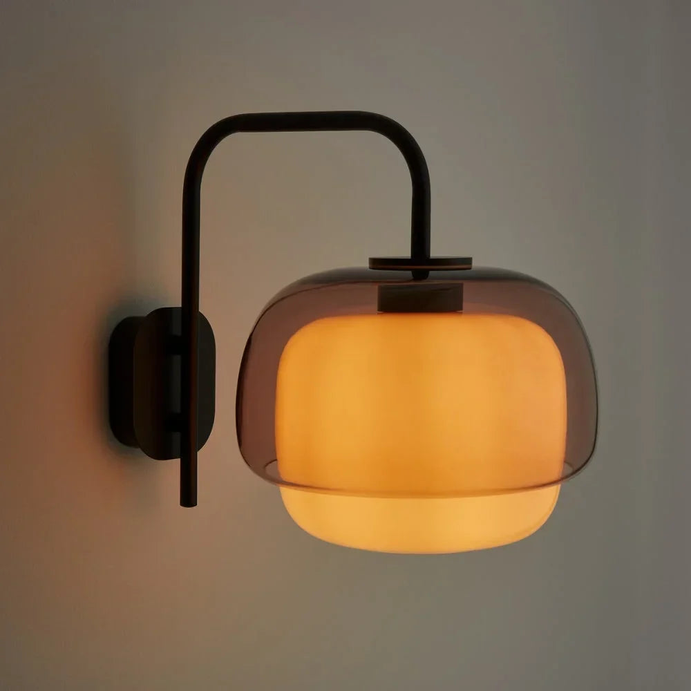 Colored Glass Wall Lamp with Round Shade | Green, Pink, Orange | Modern LED Lighting - Lamylie