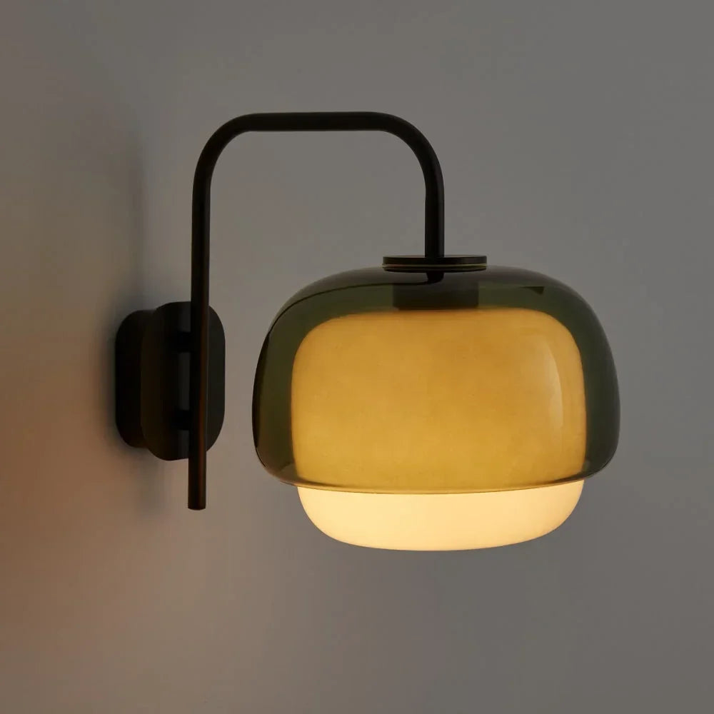 Colored Glass Wall Lamp with Round Shade | Green, Pink, Orange | Modern LED Lighting - Lamylie