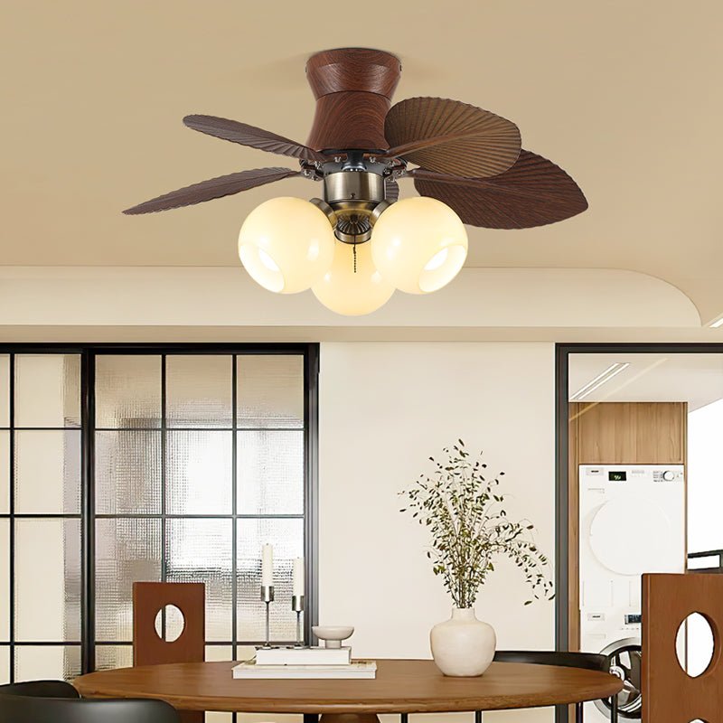 Ceiling Fan with Lighting Oak Finish ø80cm Dimmable Remote Control 6 Speeds Modern Interior Fan with Light Shade Beige - Lamylie