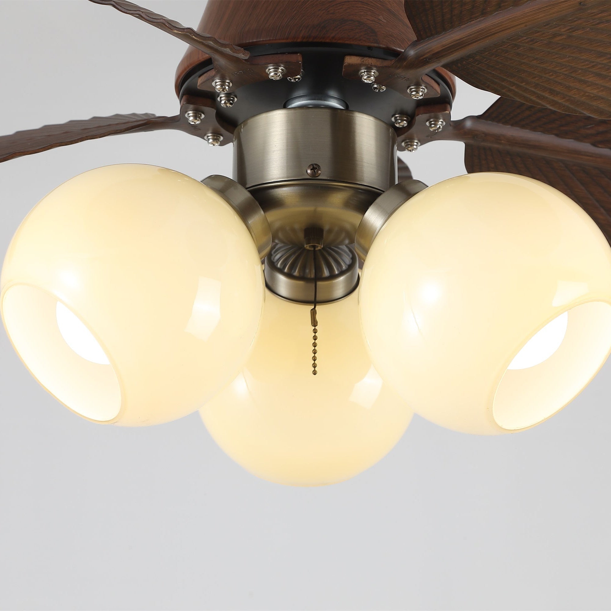 Ceiling Fan with Lighting Oak Finish ø80cm Dimmable Remote Control 6 Speeds Modern Interior Fan with Light Shade Beige - Lamylie