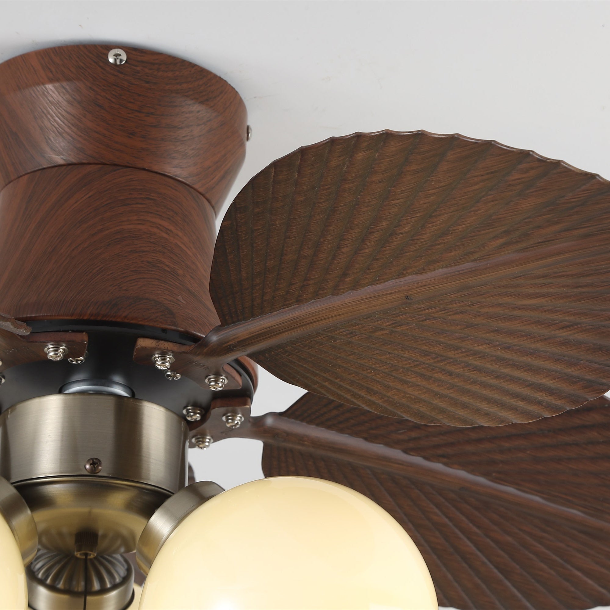 Ceiling Fan with Lighting Oak Finish ø80cm Dimmable Remote Control 6 Speeds Modern Interior Fan with Light Shade Beige - Lamylie