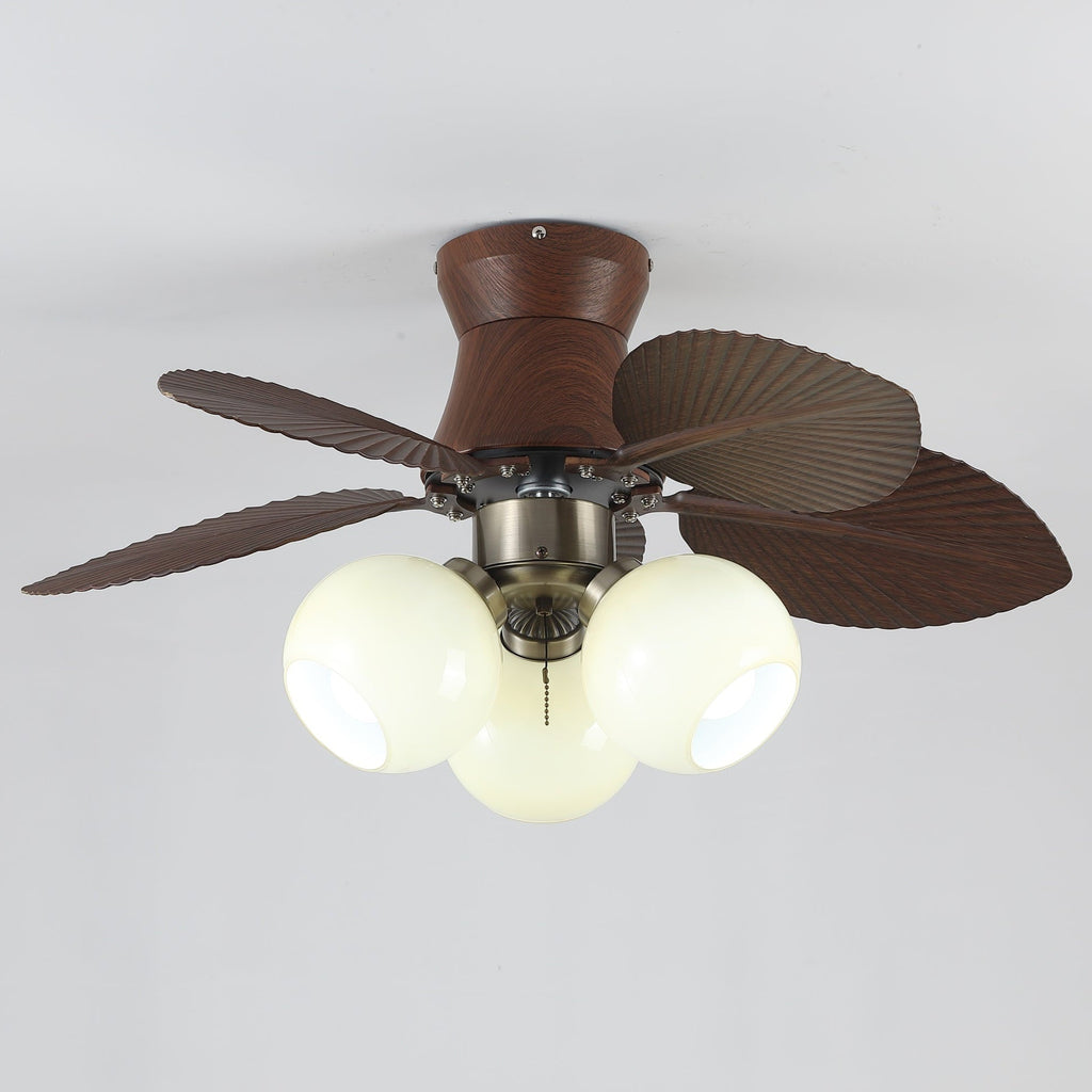 Ceiling Fan with Lighting Oak Finish ø80cm Dimmable Remote Control 6 Speeds Modern Interior Fan with Light Shade Beige - Lamylie