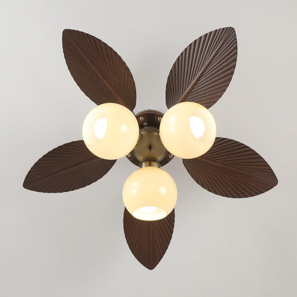 Ceiling Fan with Lighting Oak Finish ø80cm Dimmable Remote Control 6 Speeds Modern Interior Fan with Light Shade Beige - Lamylie