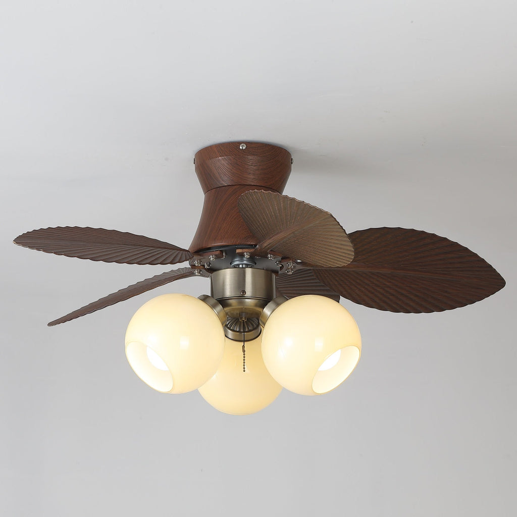 Ceiling Fan with Lighting Oak Finish ø80cm Dimmable Remote Control 6 Speeds Modern Interior Fan with Light Shade Beige - Lamylie