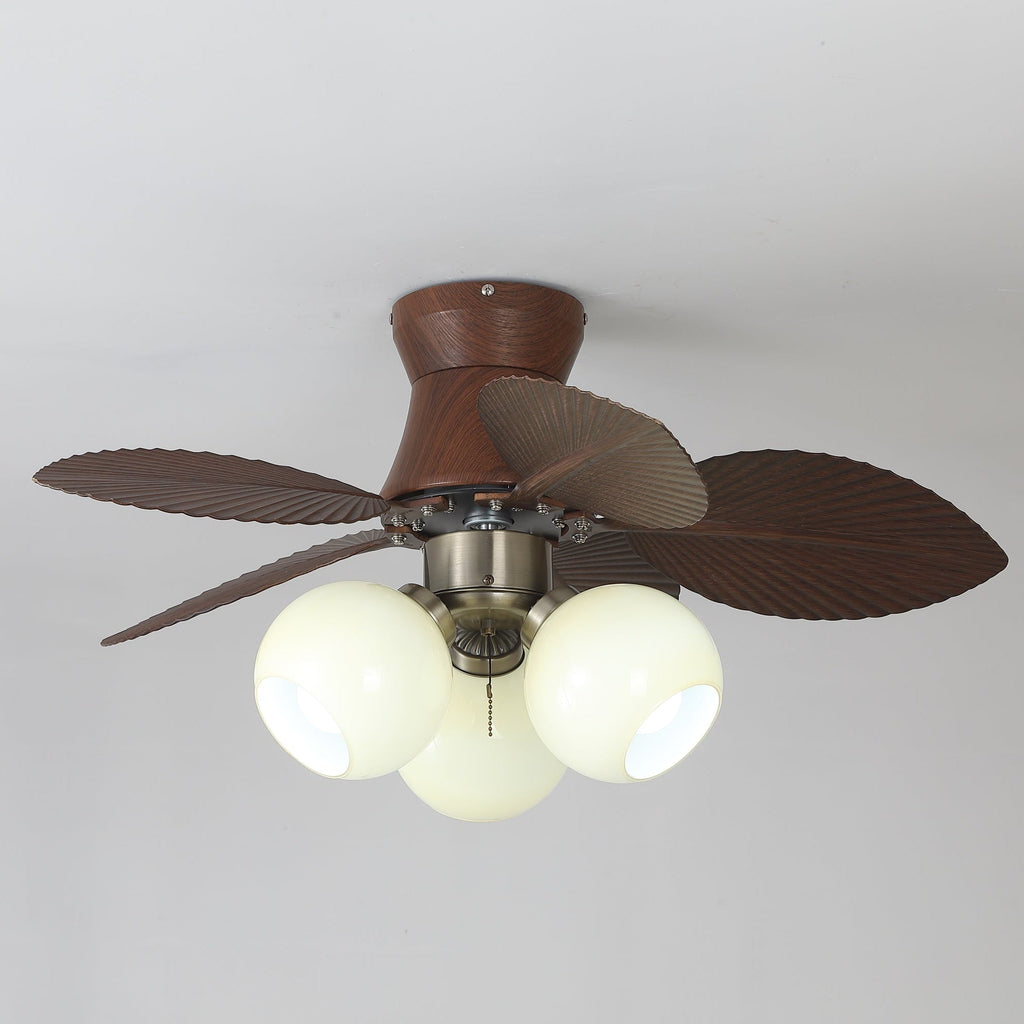 Ceiling Fan with Lighting Oak Finish ø80cm Dimmable Remote Control 6 Speeds Modern Interior Fan with Light Shade Beige - Lamylie