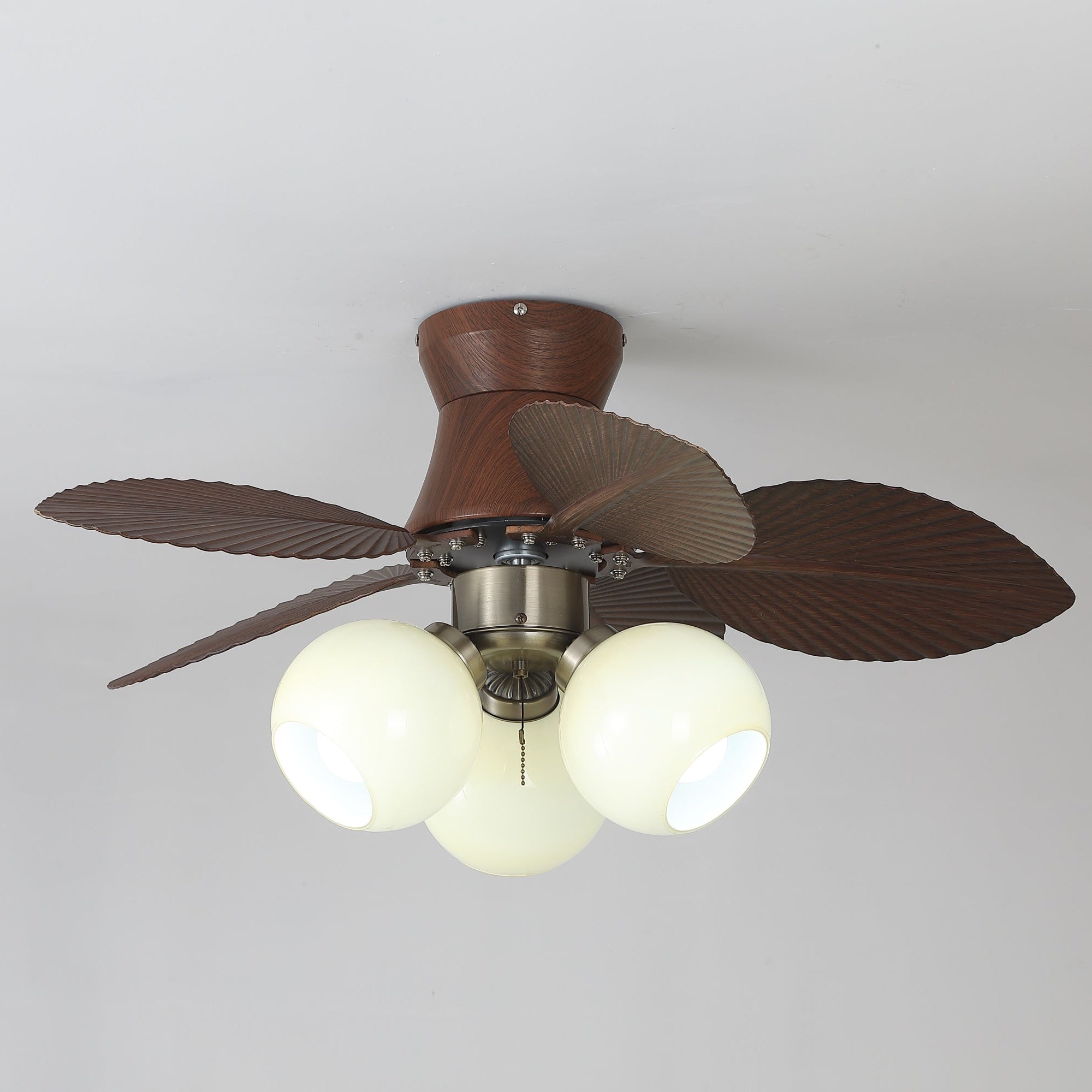 Ceiling Fan with Lighting Oak Finish ø80cm Dimmable Remote Control 6 Speeds Modern Interior Fan with Light Shade Beige - Lamylie