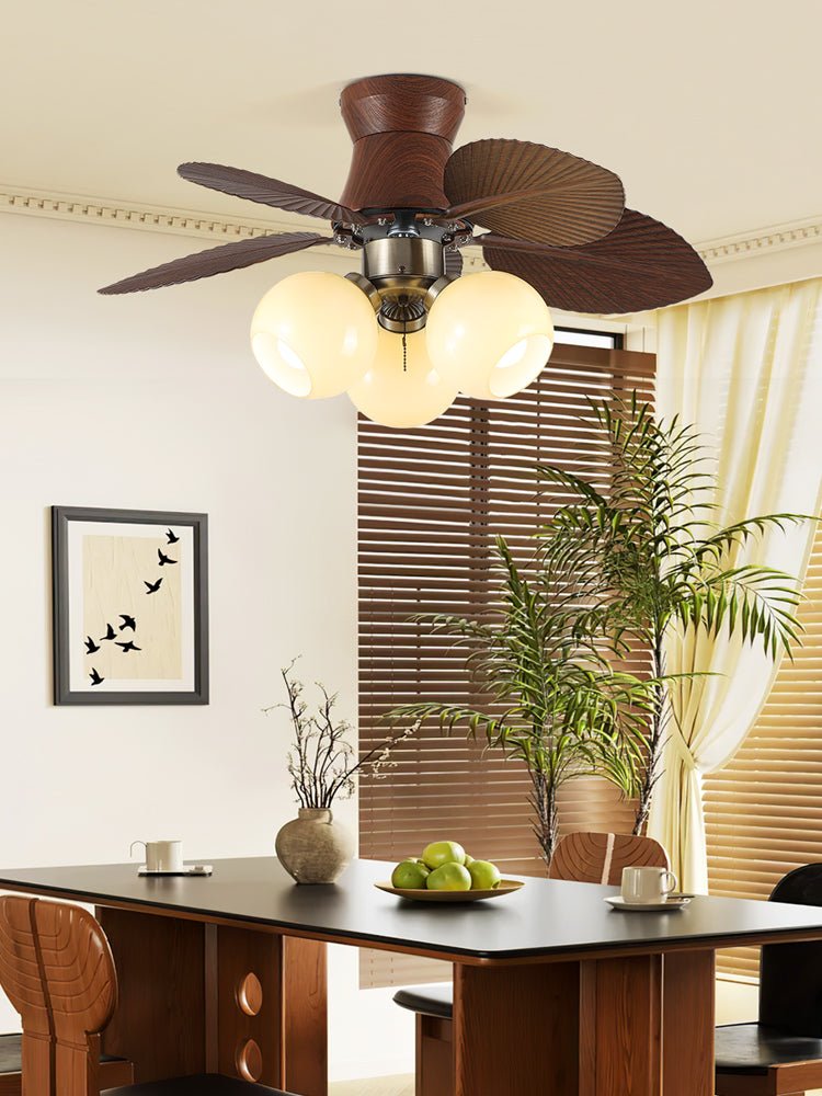 Ceiling Fan with Lighting Oak Finish ø80cm Dimmable Remote Control 6 Speeds Modern Interior Fan with Light Shade Beige - Lamylie
