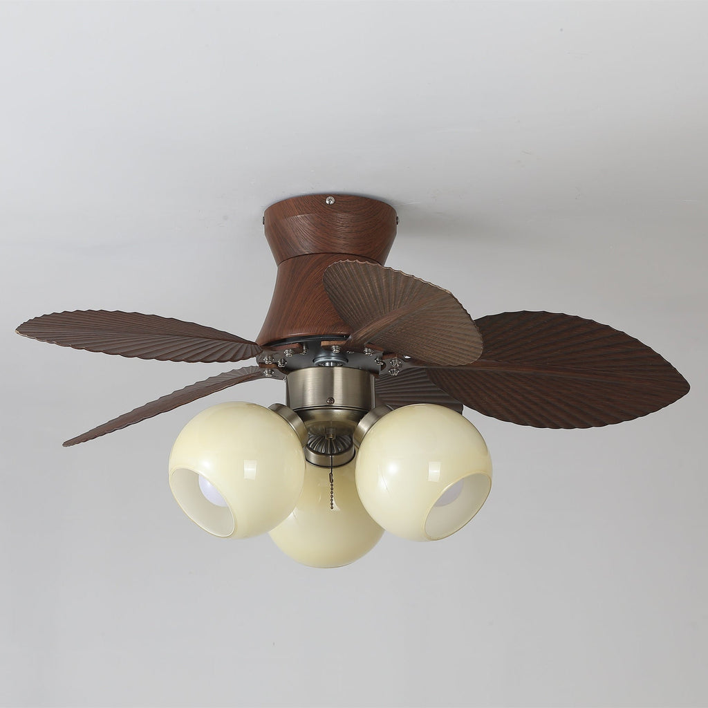 Ceiling Fan with Lighting Oak Finish ø80cm Dimmable Remote Control 6 Speeds Modern Interior Fan with Light Shade Beige - Lamylie