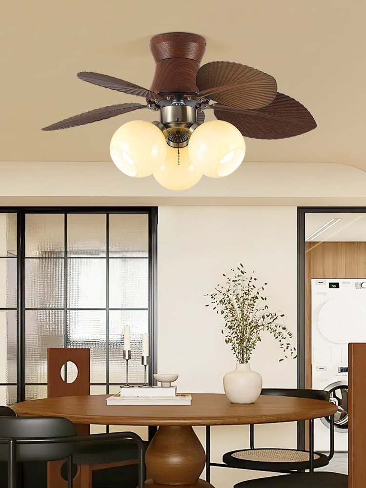Ceiling Fan with Lighting Oak Finish ø80cm Dimmable Remote Control 6 Speeds Modern Interior Fan with Light Shade Beige - Lamylie