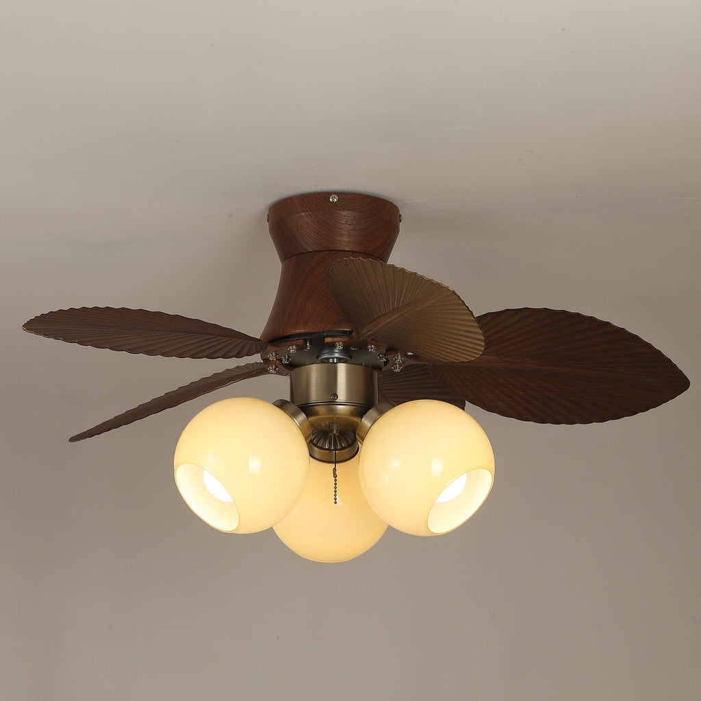 Ceiling Fan with Lighting Oak Finish ø80cm Dimmable Remote Control 6 Speeds Modern Interior Fan with Light Shade Beige - Lamylie