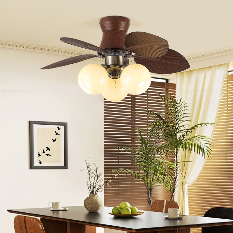 Ceiling Fan with Lighting Oak Finish ø80cm Dimmable Remote Control 6 Speeds Modern Interior Fan with Light Shade Beige - Lamylie