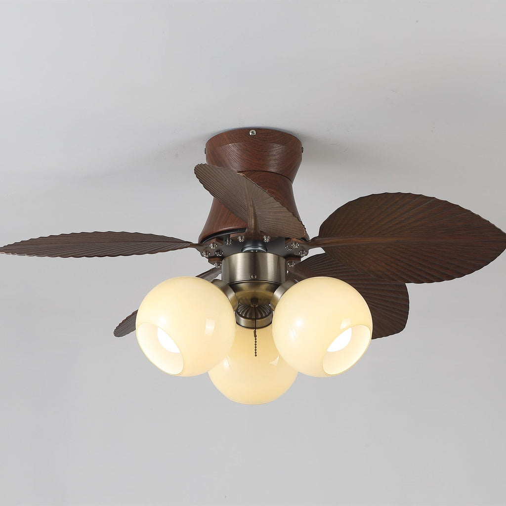 Ceiling Fan with Lighting Oak Finish ø80cm Dimmable Remote Control 6 Speeds Modern Interior Fan with Light Shade Beige - Lamylie