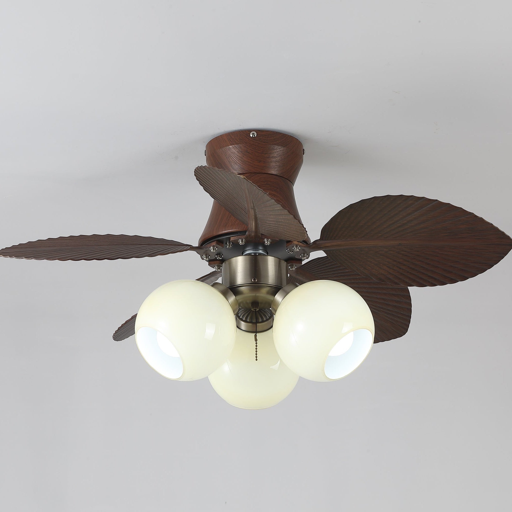 Ceiling Fan with Lighting Oak Finish ø80cm Dimmable Remote Control 6 Speeds Modern Interior Fan with Light Shade Beige - Lamylie