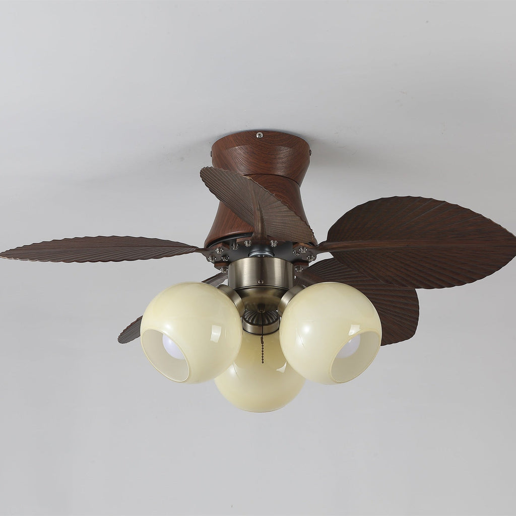 Ceiling Fan with Lighting Oak Finish ø80cm Dimmable Remote Control 6 Speeds Modern Interior Fan with Light Shade Beige - Lamylie