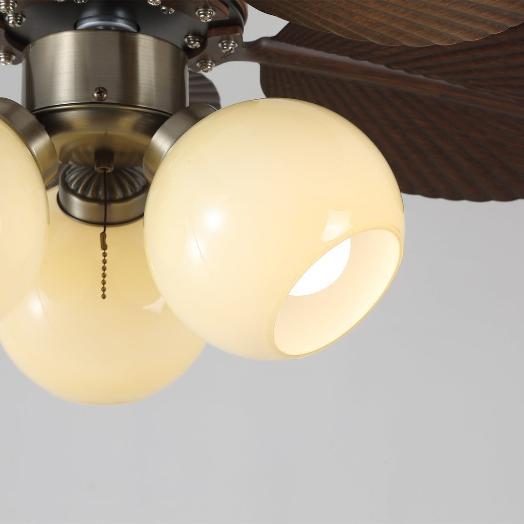 Ceiling Fan with Lighting Oak Finish ø80cm Dimmable Remote Control 6 Speeds Modern Interior Fan with Light Shade Beige - Lamylie