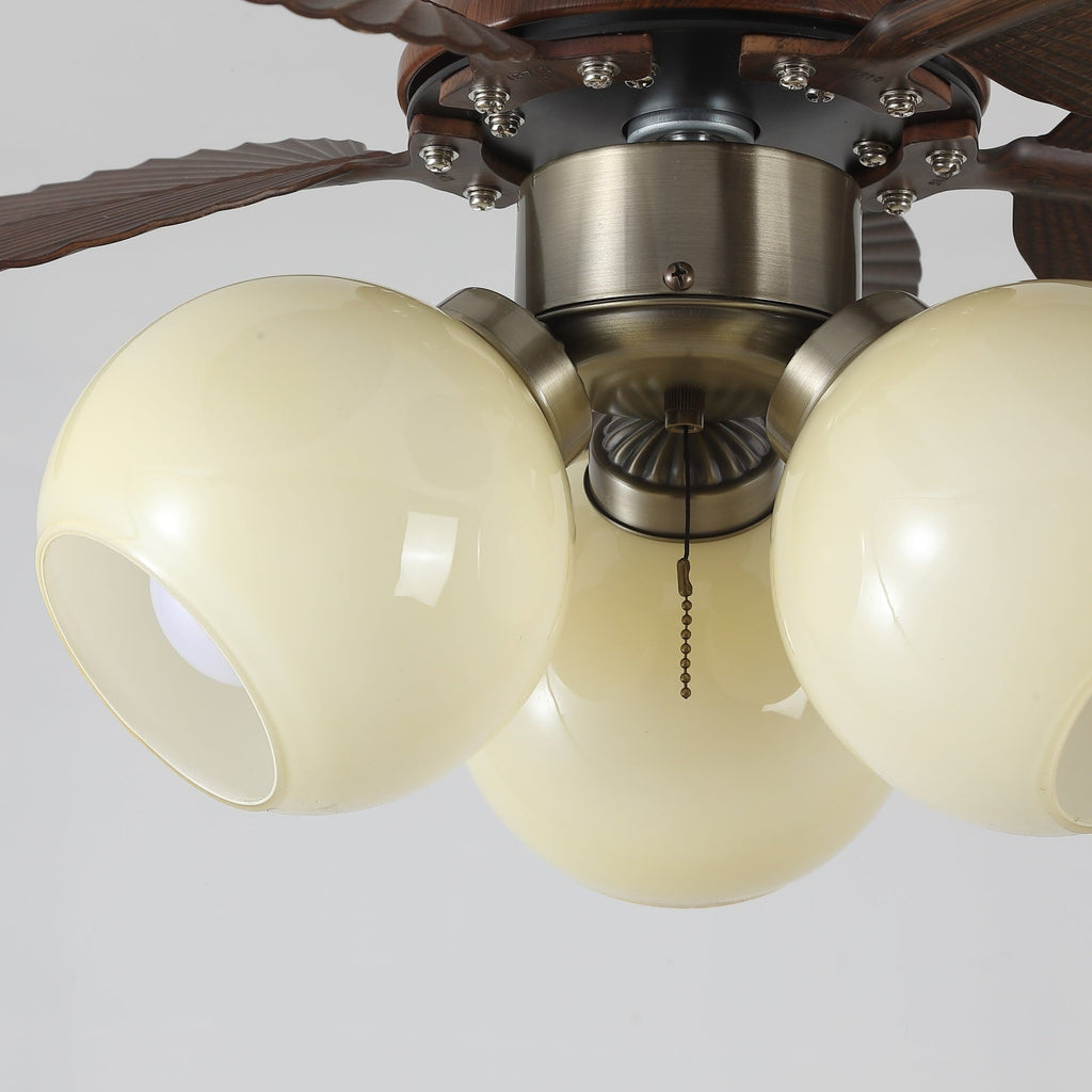 Ceiling Fan with Lighting Oak Finish ø80cm Dimmable Remote Control 6 Speeds Modern Interior Fan with Light Shade Beige - Lamylie