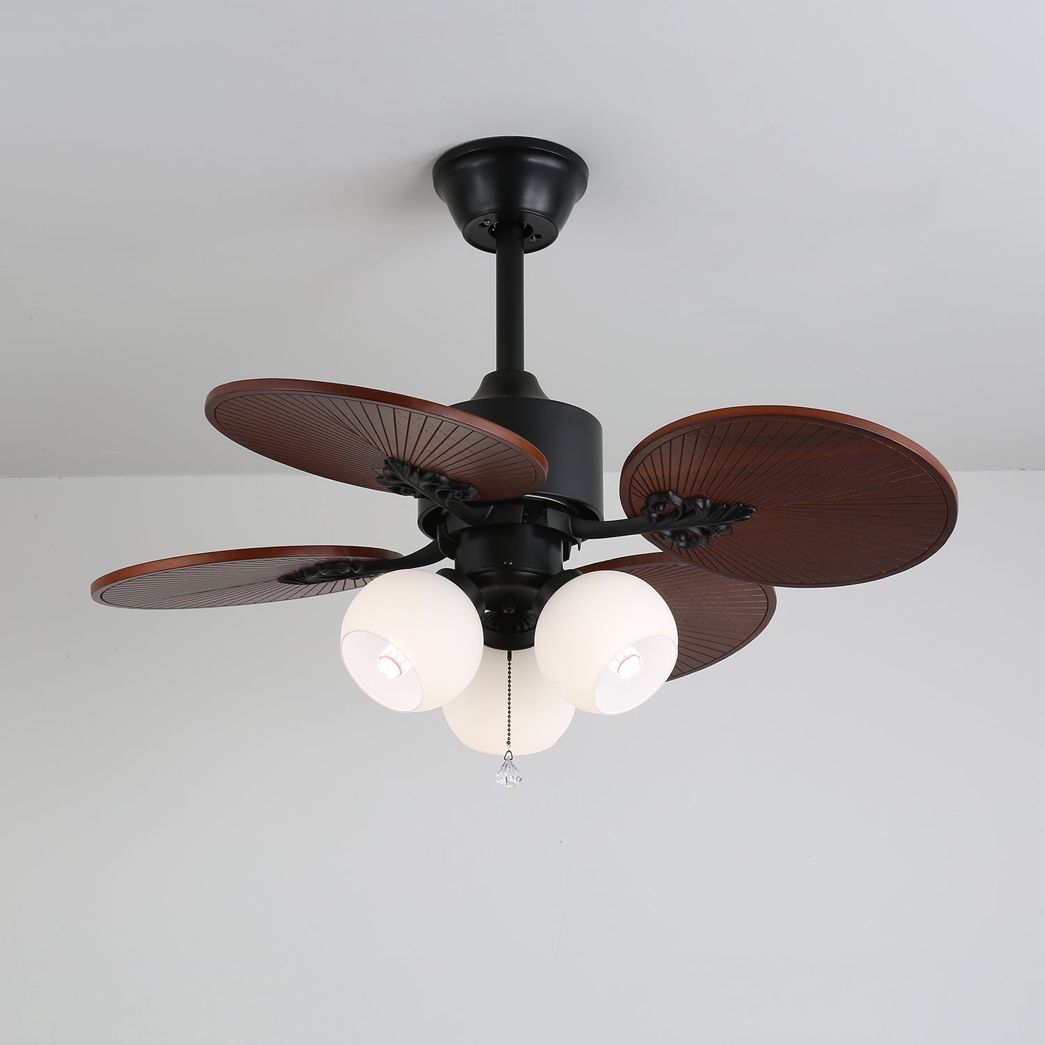 Tropische plafondventilator met glazen lampenkap - Stille kamerventilator met 6 snelheden en afstandsbediening - Lamylie