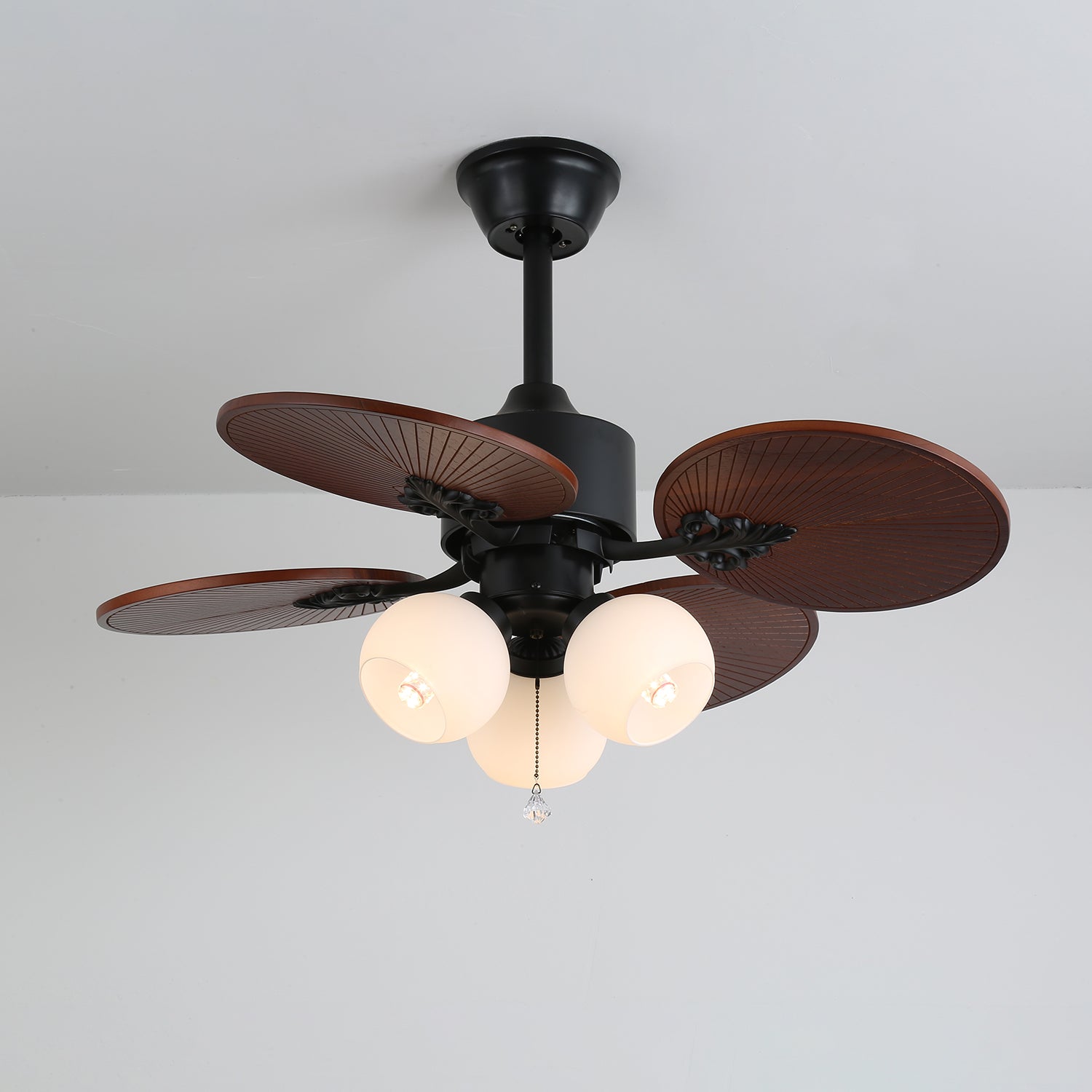 Tropische plafondventilator met glazen lampenkap - Stille kamerventilator met 6 snelheden en afstandsbediening - Lamylie