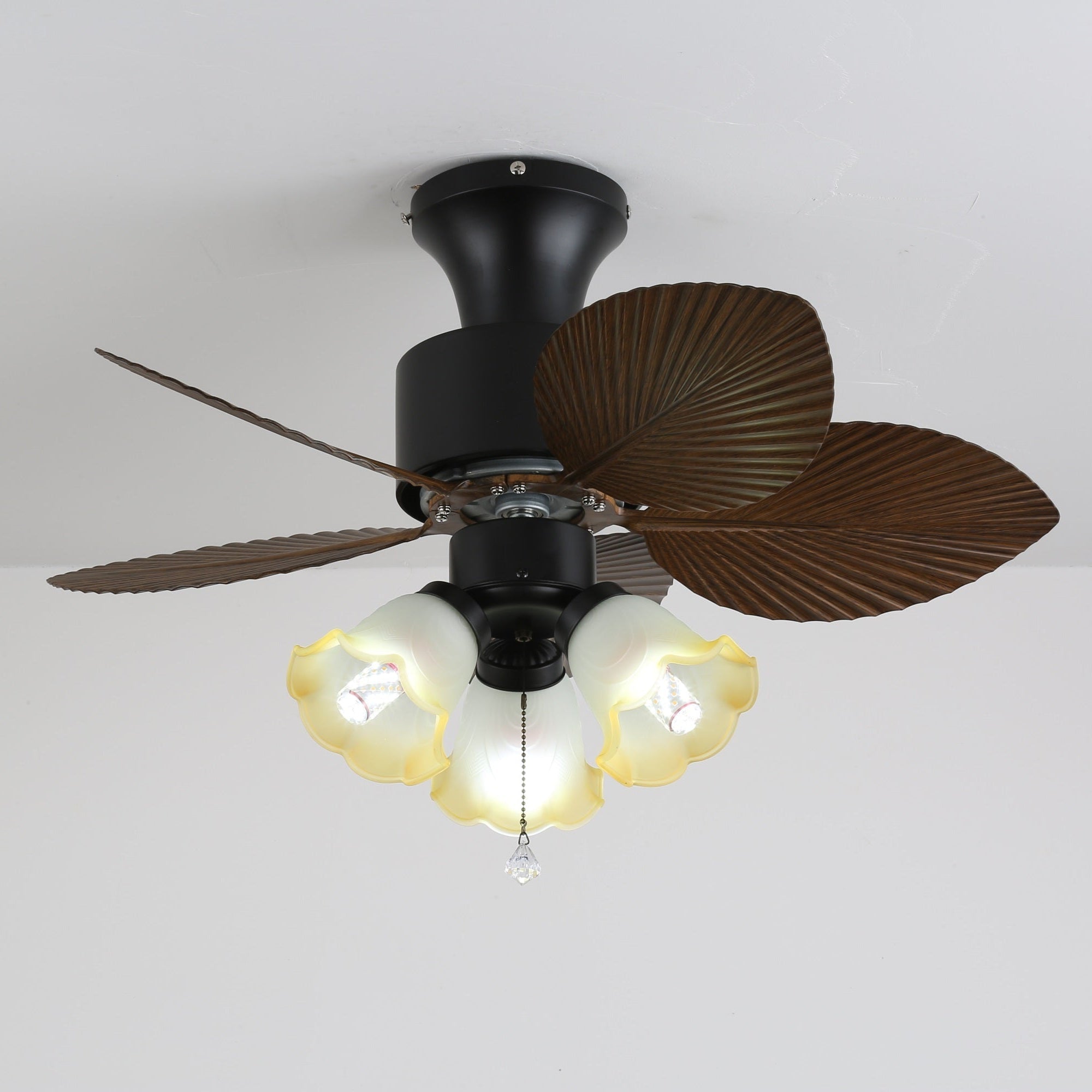 Ceiling Fan with Lighting Vintage Wood Look | Dimensions Ø80×30 cm Scandinavian Design for Living Room Bedroom Natural Interior - Lamylie