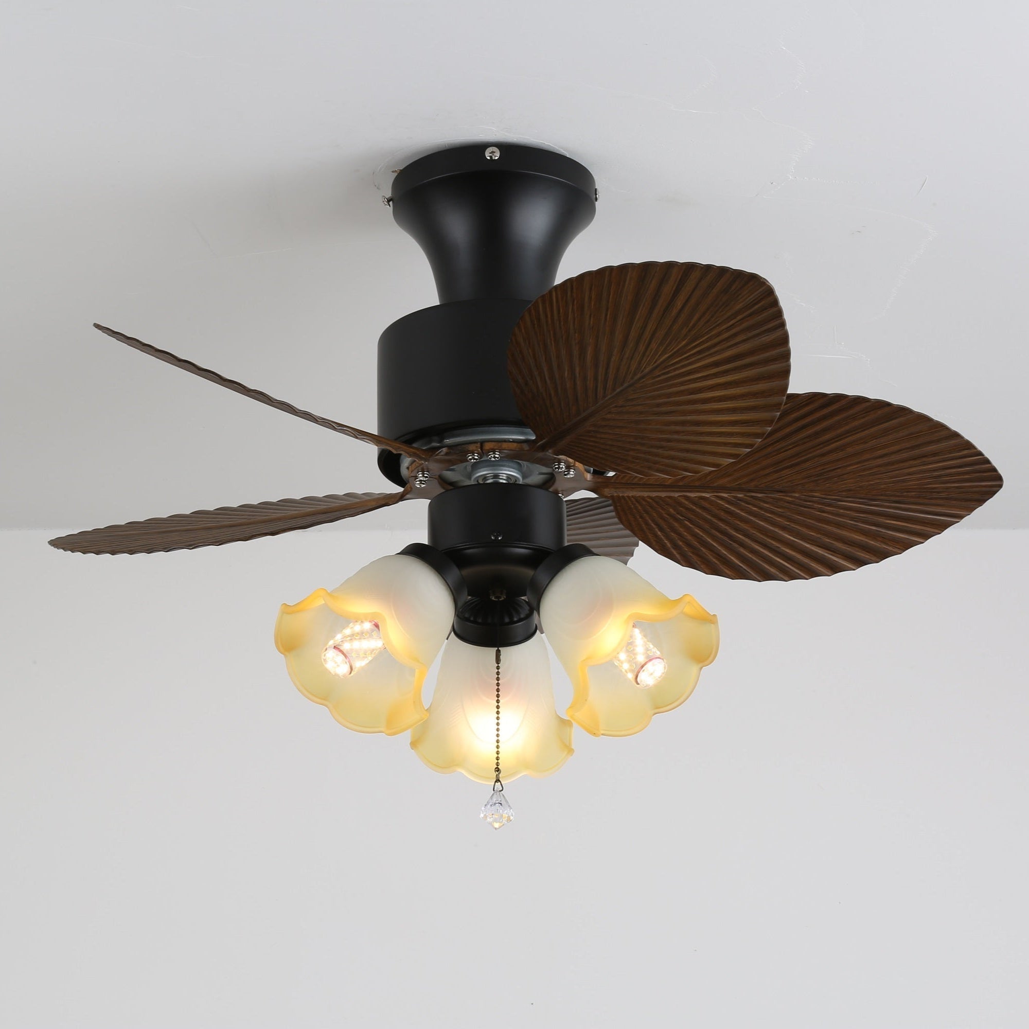 Ceiling Fan with Lighting Vintage Wood Look | Dimensions Ø80×30 cm Scandinavian Design for Living Room Bedroom Natural Interior - Lamylie