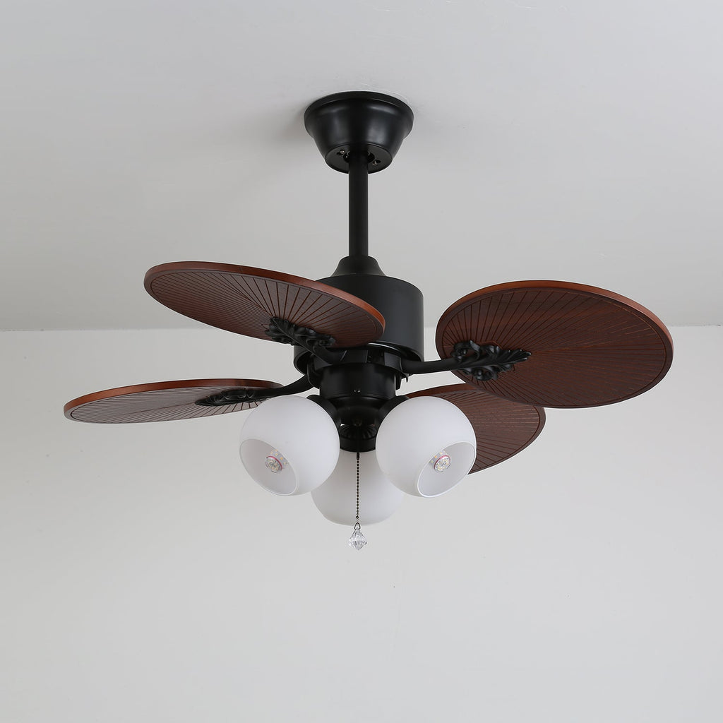 Tropische plafondventilator met glazen lampenkap - Stille kamerventilator met 6 snelheden en afstandsbediening - Lamylie