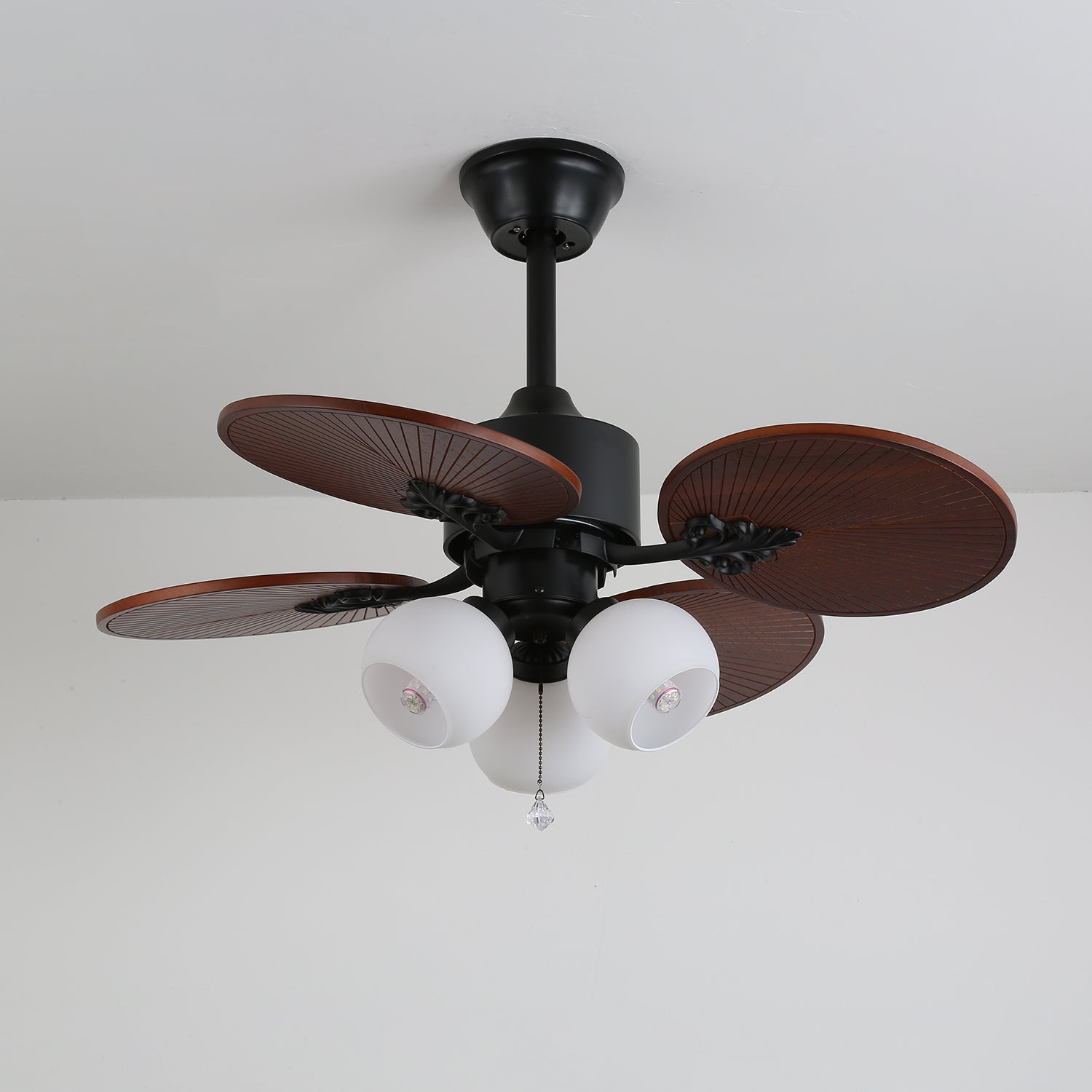 Tropische plafondventilator met glazen lampenkap - Stille kamerventilator met 6 snelheden en afstandsbediening - Lamylie