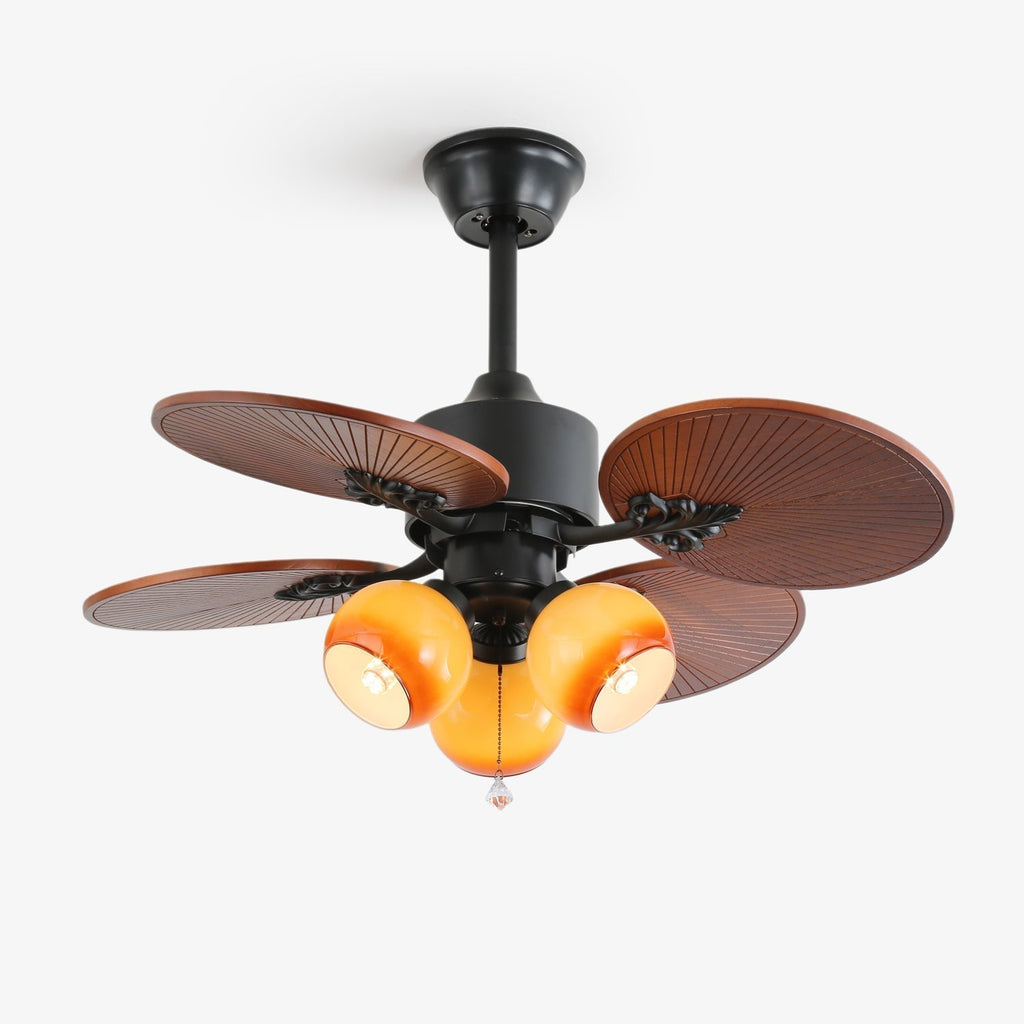 Tropische plafondventilator met glazen lampenkap - Stille kamerventilator met 6 snelheden en afstandsbediening - Lamylie