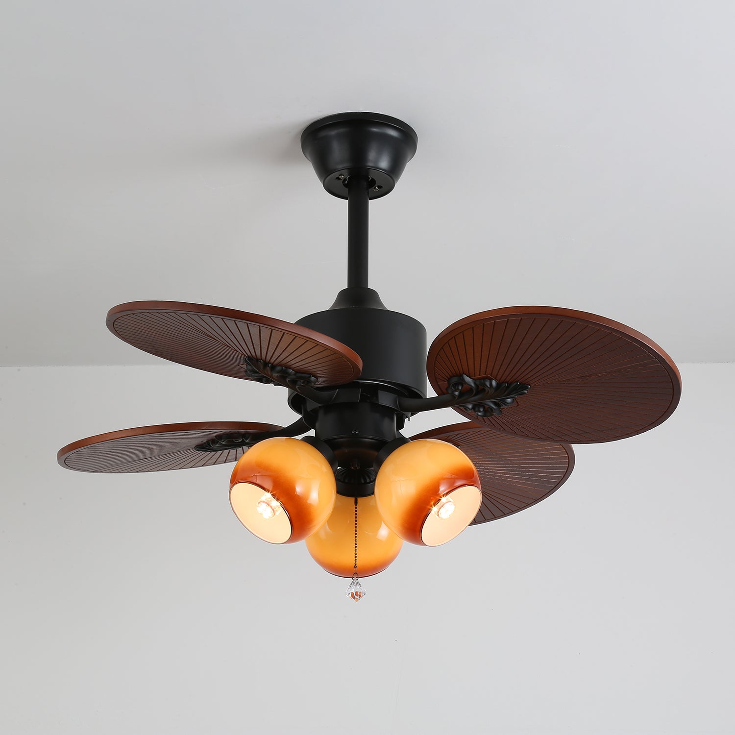 Tropische plafondventilator met glazen lampenkap - Stille kamerventilator met 6 snelheden en afstandsbediening - Lamylie