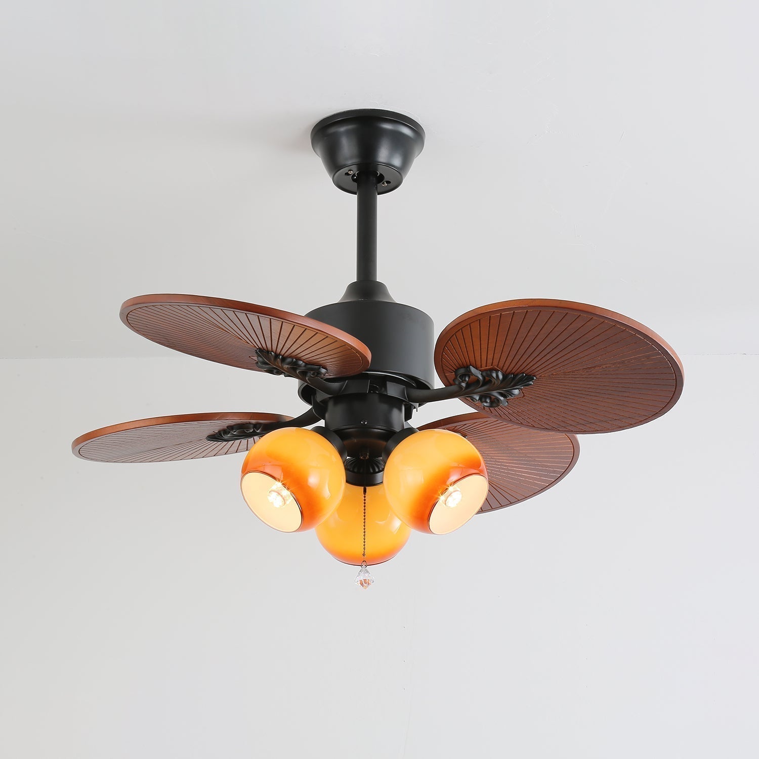 Tropische plafondventilator met glazen lampenkap - Stille kamerventilator met 6 snelheden en afstandsbediening - Lamylie
