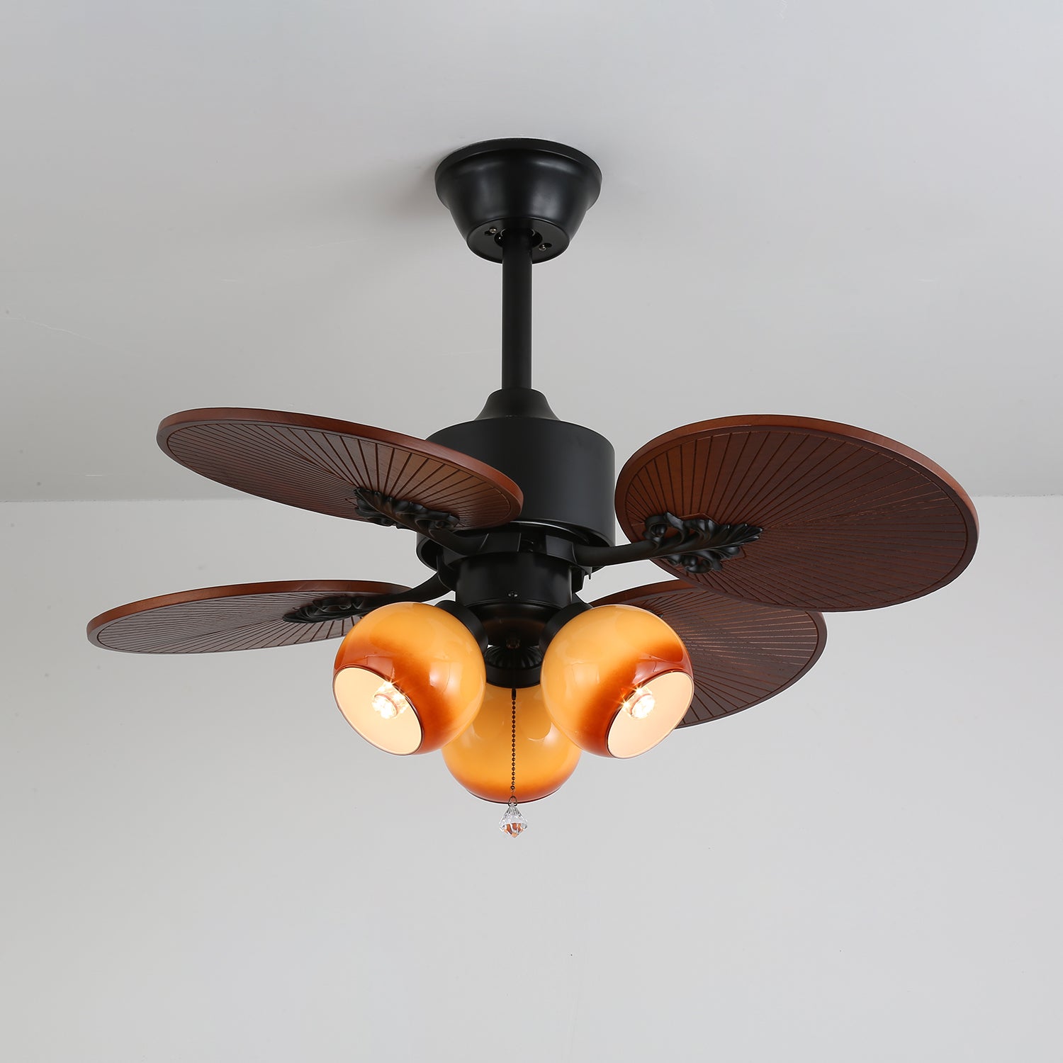 Tropische plafondventilator met glazen lampenkap - Stille kamerventilator met 6 snelheden en afstandsbediening - Lamylie